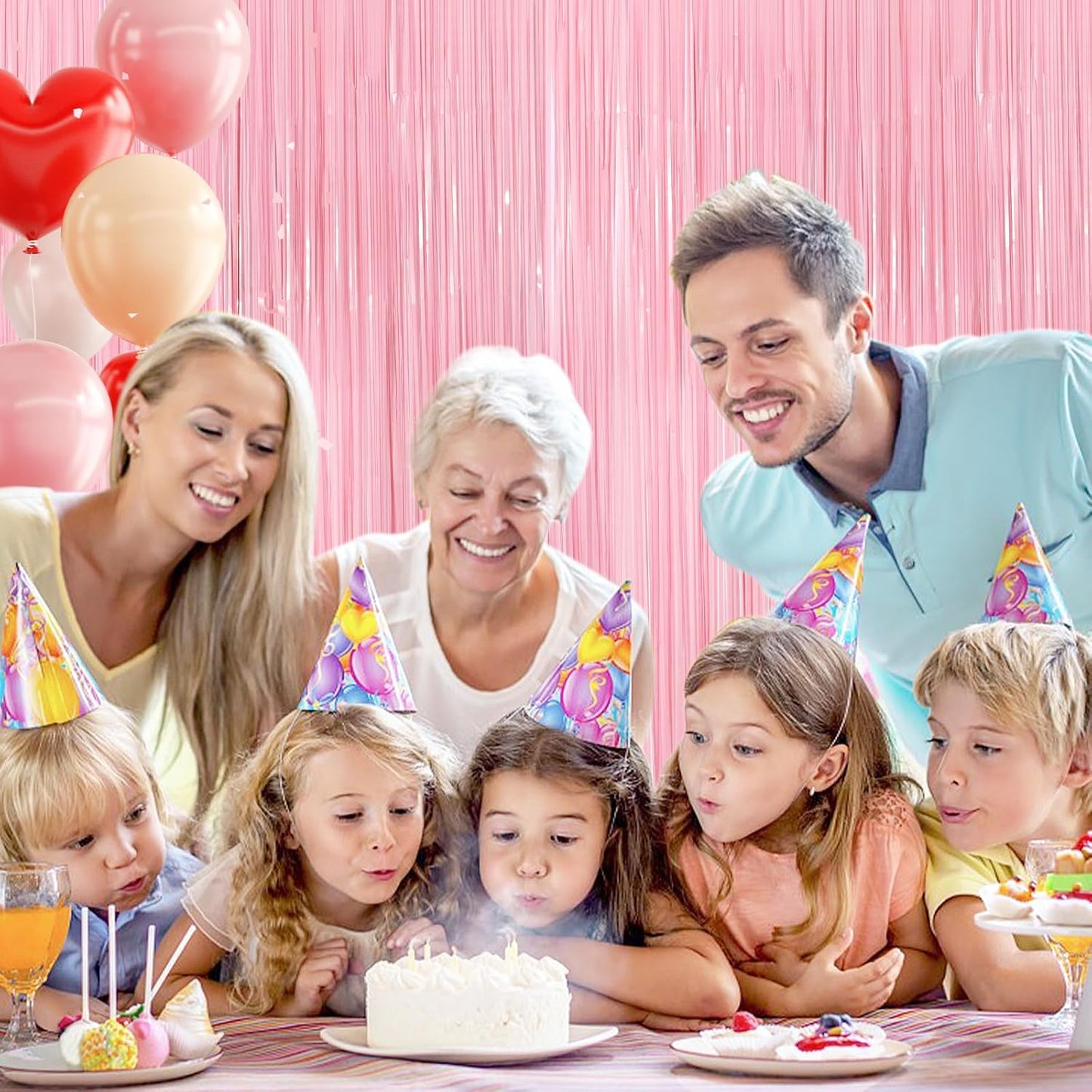 2Pack Pastel Pink Metallic Tinsel Foil Fringe Curtains, 3.3 X 8.3ft Pink Party Streamers Backdrop Curtains for Birthday Party Decorations, Halloween Decor, Foil Curtain Backdrop for Bachelorette Party