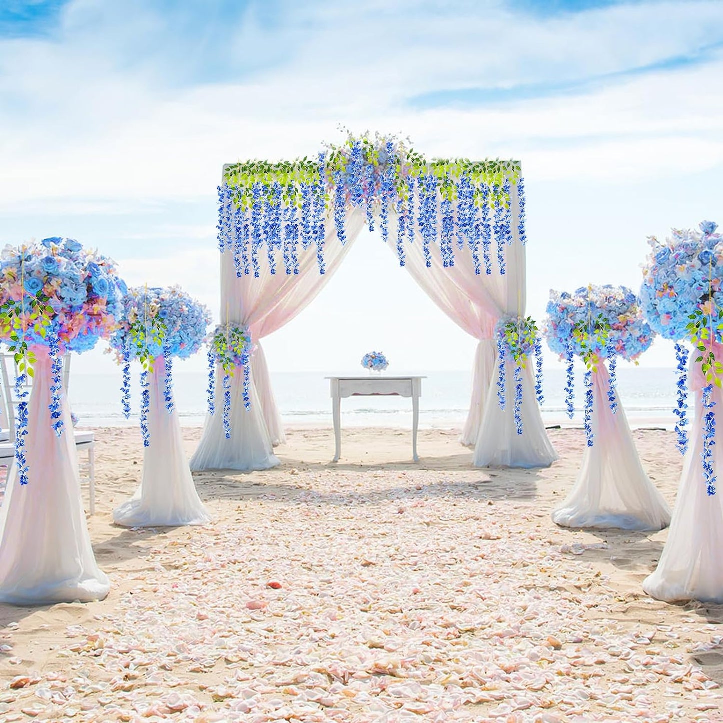 5 Pack Royal Blue Wisteria Hanging Flowers Garland, 3.77 Feet Artificial Flower Vines, Fake Wisteria, Artificial Vines Hanging Garland for Backdrop Outdoor Yard Garden Decor