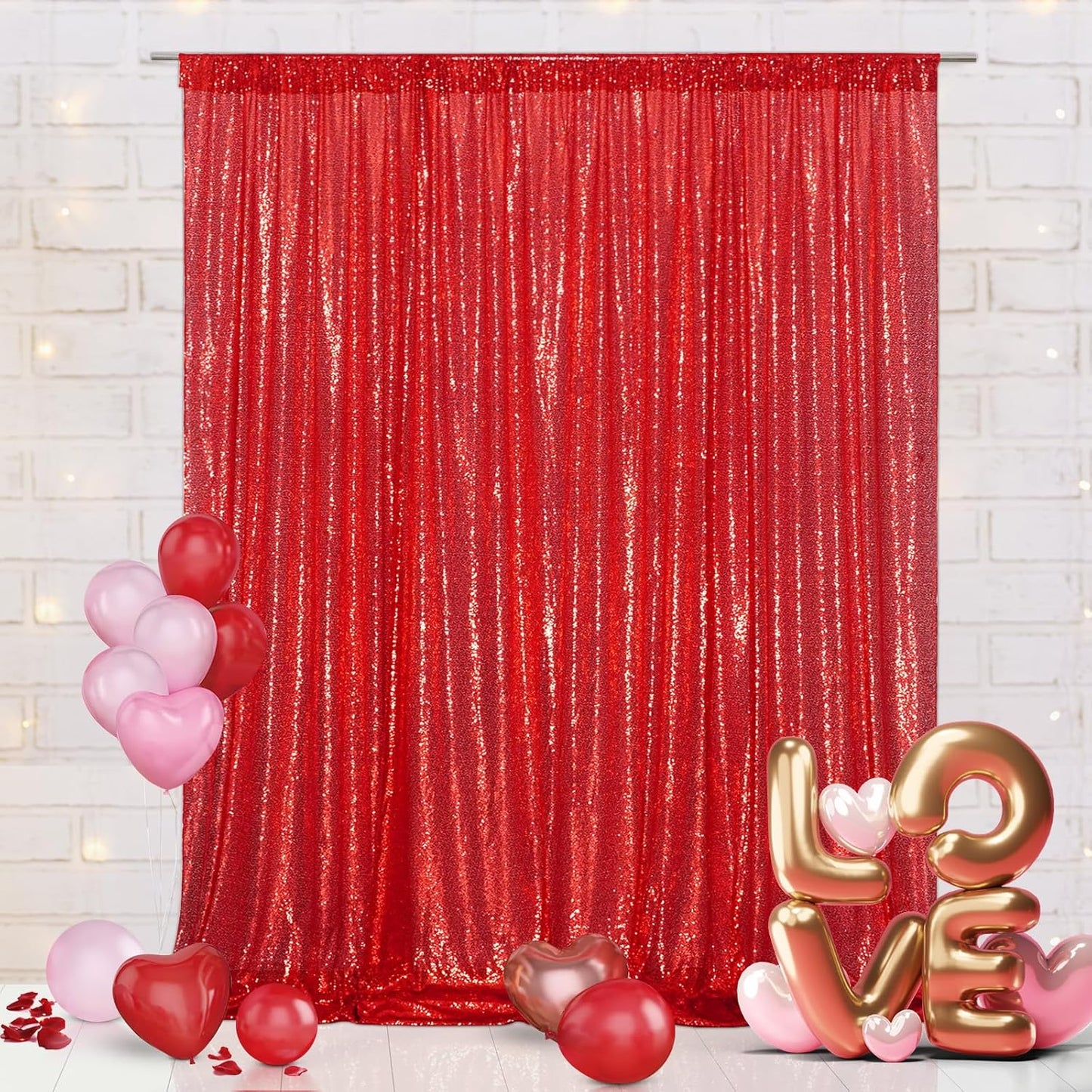 Eternal Beauty Red Sequin Backdrop, 6x8 Ft Glitter Background Curtains for Christmas Shimmer Photography Party Wedding Birthday Back Drop Decor