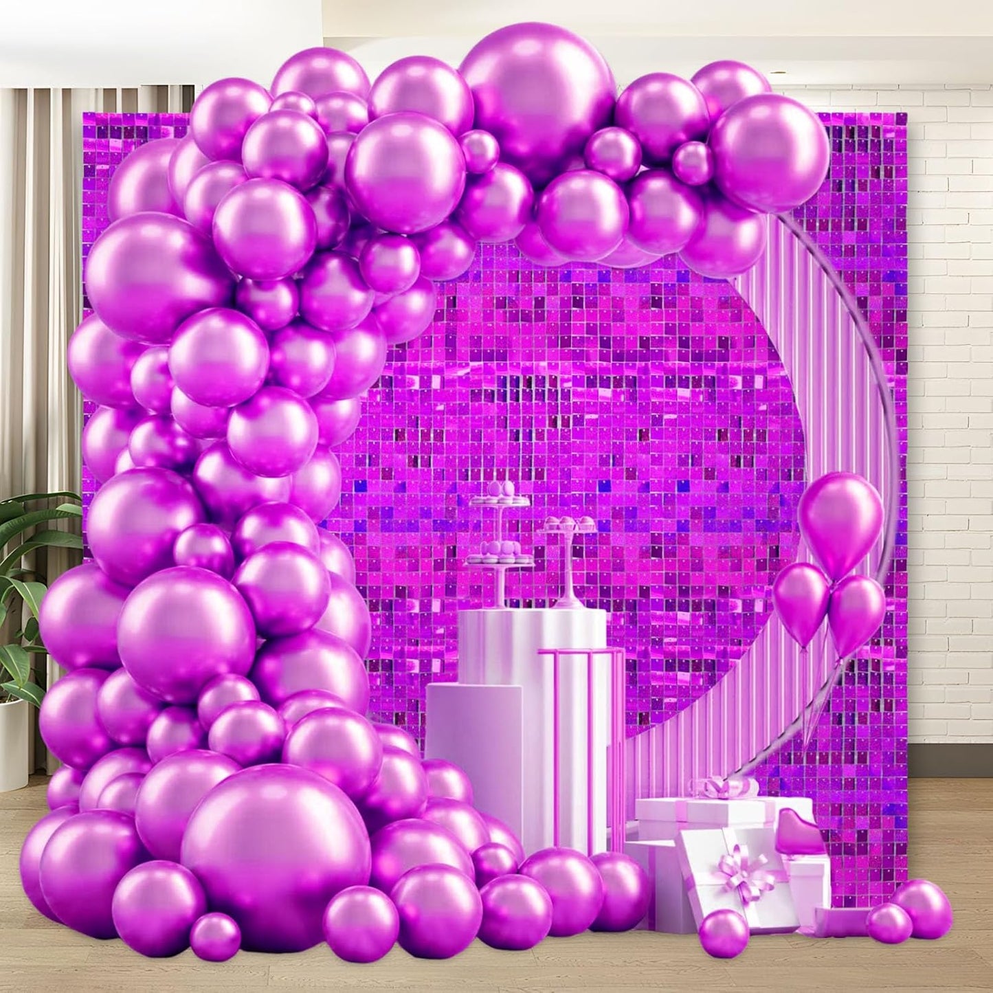 24PCS Purple Shimmer Wall Backdrop, Laser Square Sequin Photo Backdrops Panel, Glitter Wall Background for Birthdays, Weddings, Christmas, Engagements, Disco Bachelorette Party Decoration (4FTx6FT)