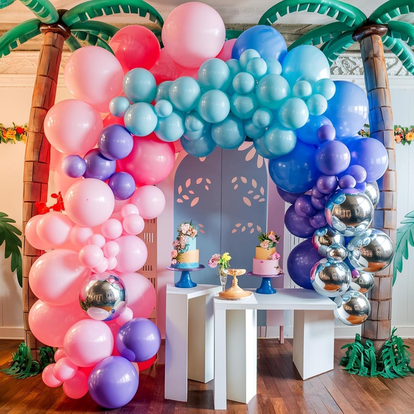 Pink Blue Purple Balloons, 12 Inchs Blue Pink Metallic Silver Cartoon Theme Balloons for Kids Birthday Hawaii Tropical Party Supplies Video Gaming Baby Shower Party Decorations