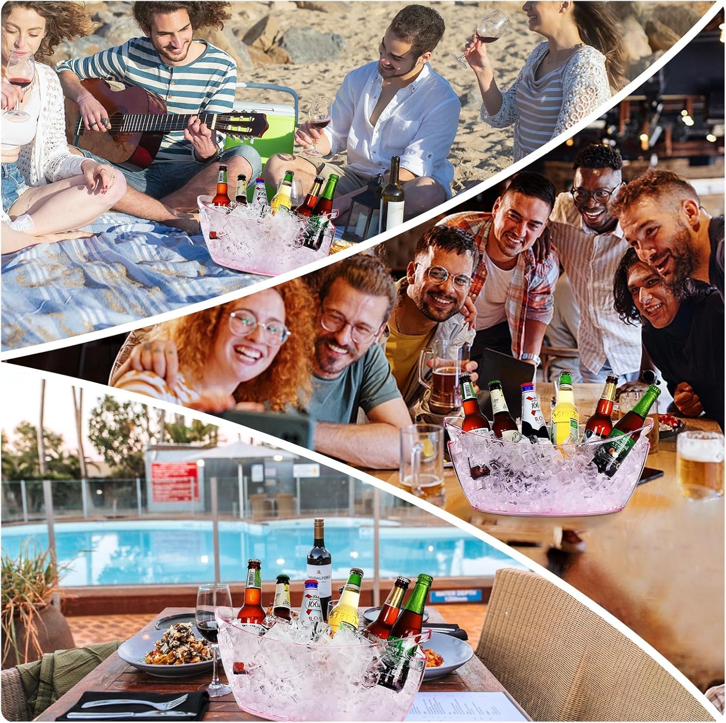 Ice Bucket 2 PCS,Acrylic Ice Buckets for Parties, Mimosa Bar Supplies Beverage Tub and Scoops for Champagne Beer Sparkling Wine Cocktails(5.5L)Extra Large Model (Clear) (pink)