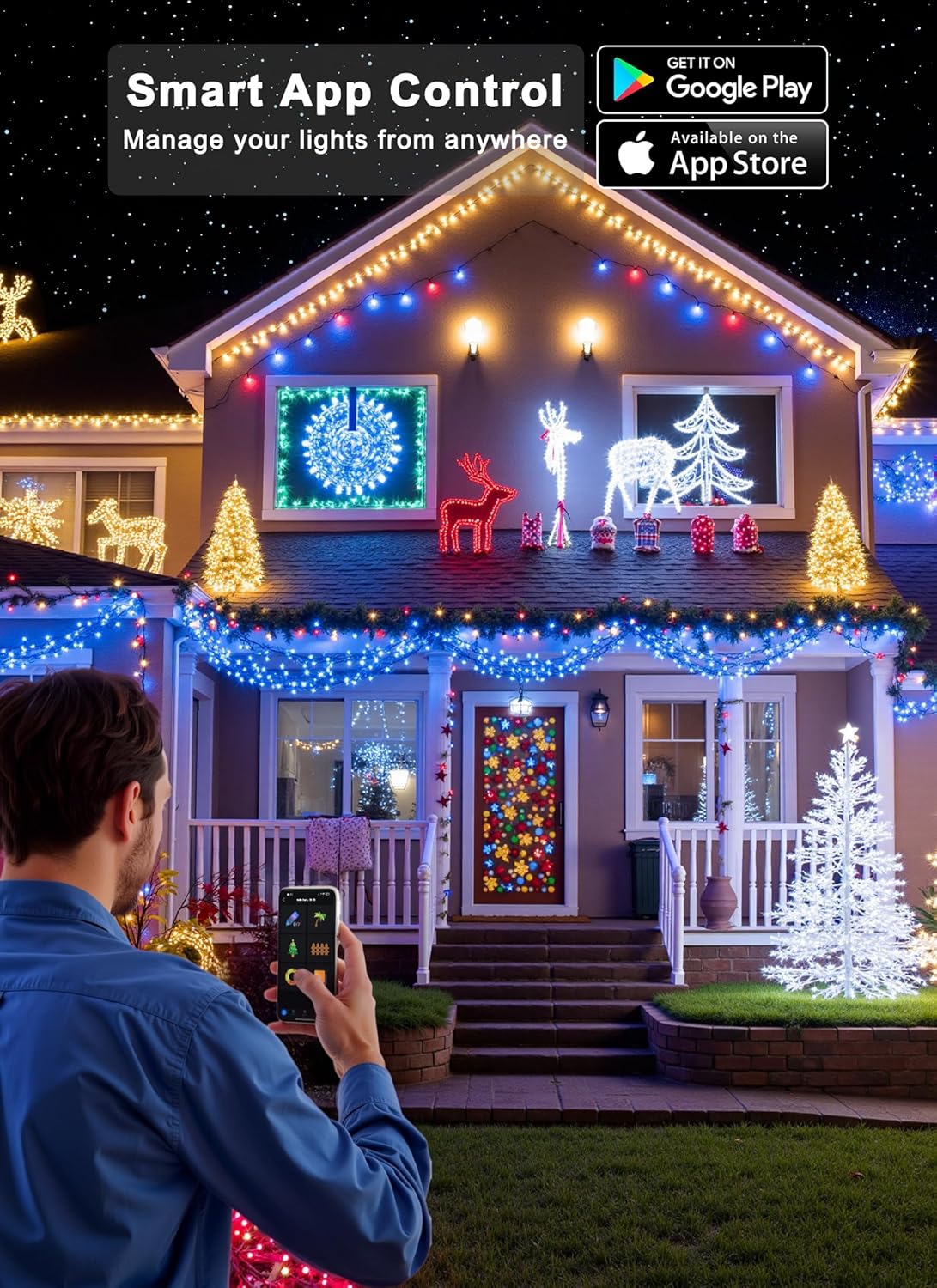 Minetom LED Color Changing Smart RGB Christmas Tree Lights, 132ft 400LED String Lights, 16 Milion Adjustable Colors Fairy Lights with Remote & Timer & Memory Function for Xmas Tree Holiday Party