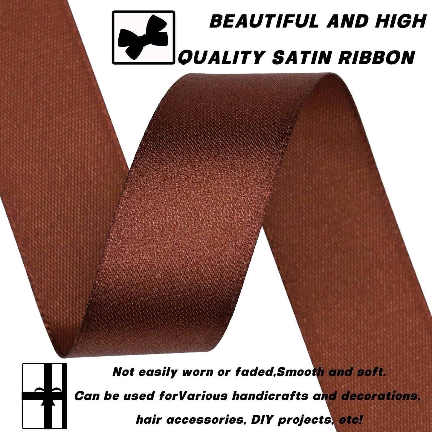 Brown Ribbon 7/8 Inch 30 Yards Satin Craft Ribbon-Single Face Polyester Ribbon for Handmade Roses,Gift Wrapping,Timeless Flower,Bouquets,Wedding and Party Decoration