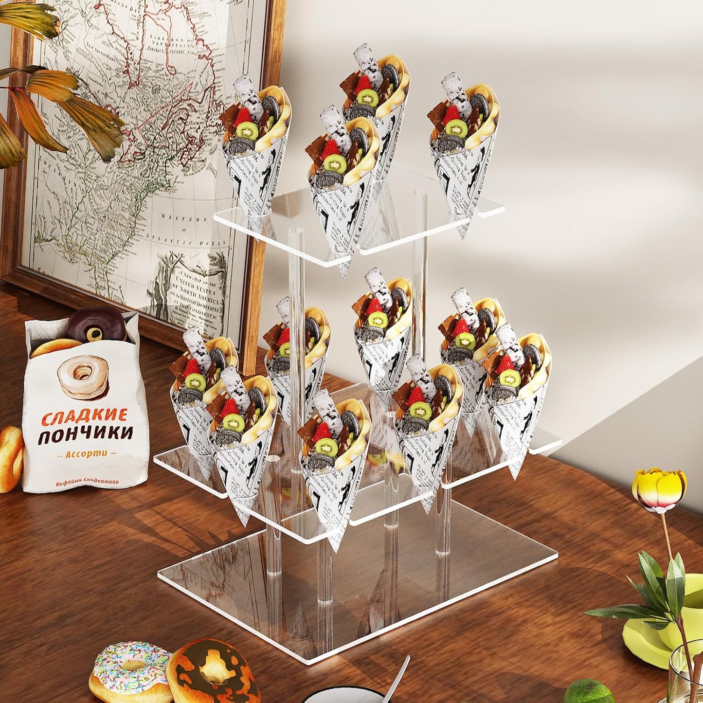 Champagne Tower, Rectangle Acrylic Champagne Display Rack Stand with 12 Slots, 2 Tiers Floating Sight Champagne Flute Holder for Party, Wedding, School, Celebration, 13.3x9.4x15.3 inch, 2 Pcs