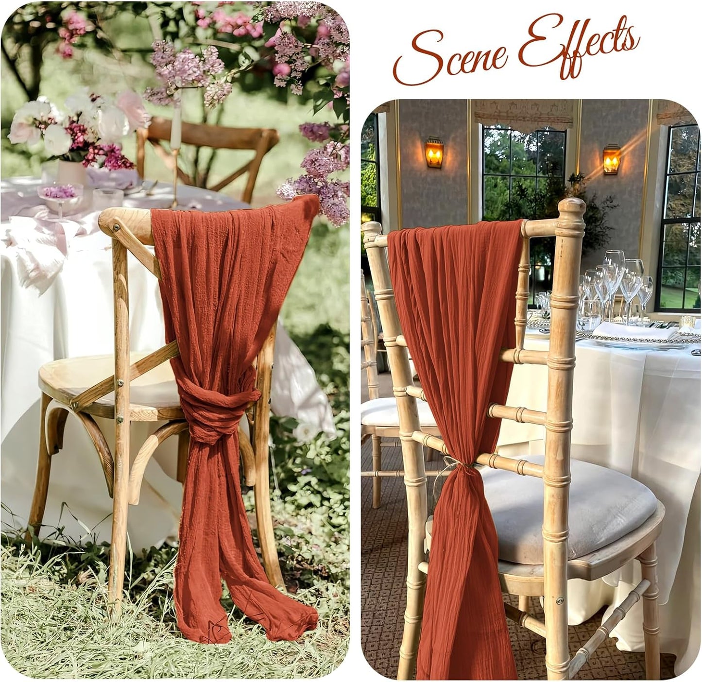 36 Pcs Terracotta Cheesecloth Chair Sashes, 16 x 108 inch Gauze Fabric Washable Chair Sashes Bows Designed for Aisle Decorations Universal Chair Cover Decor for Wedding Reception Party Banquet