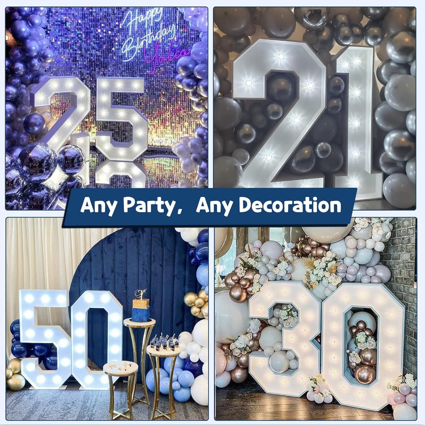 Marquee Numbers 3 Feet Tall Big Light Up Numbers 2nd 21st 25th Birthday Decorations Girl Boy Graduation Decorations 2025 White Anniversary Party Decor Large Cardboard Prop Backdrop Sign 2