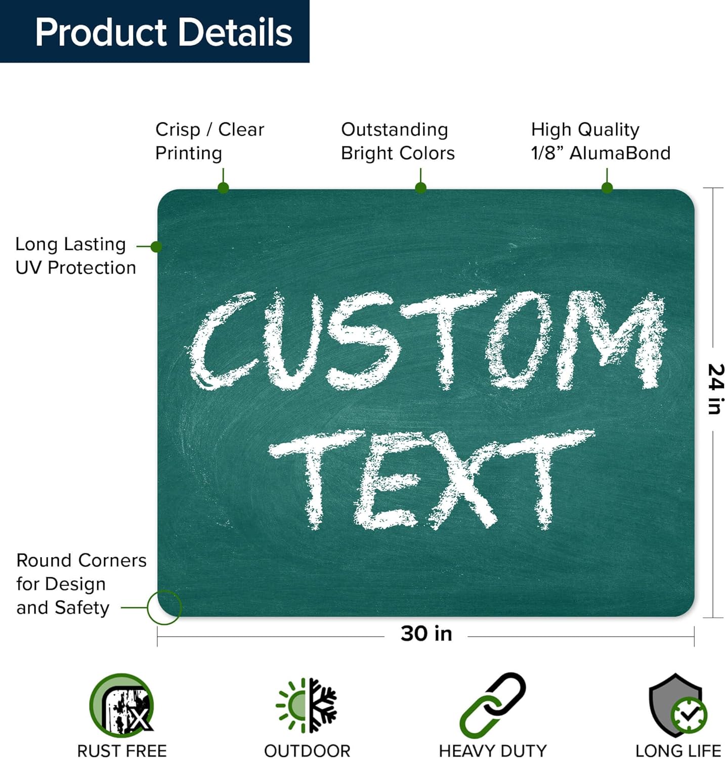 Custom Sign, Custom Street Sign, 11 Font Colors, 13 Font Styles, 4 Hole Options, 22 Sizes, 24x30 Inches, Rust Free DiBound, Fade Resistant, Made in USA by My Sign Center (Chalkboard Green)
