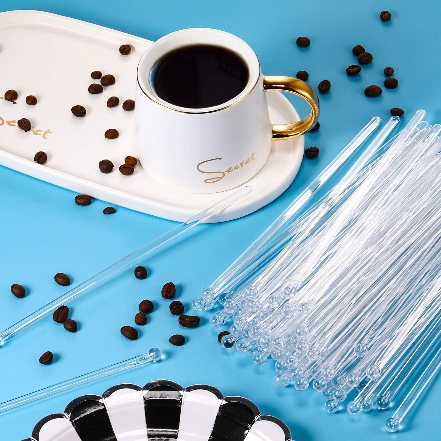 100 Pieces Swizzle Sticks Ball Head Stirrer Disposable Plastic Round Top Crystal Bar Swizzle Sticks Cocktail Coffee Drink Stirrers for Party Wedding Supplies