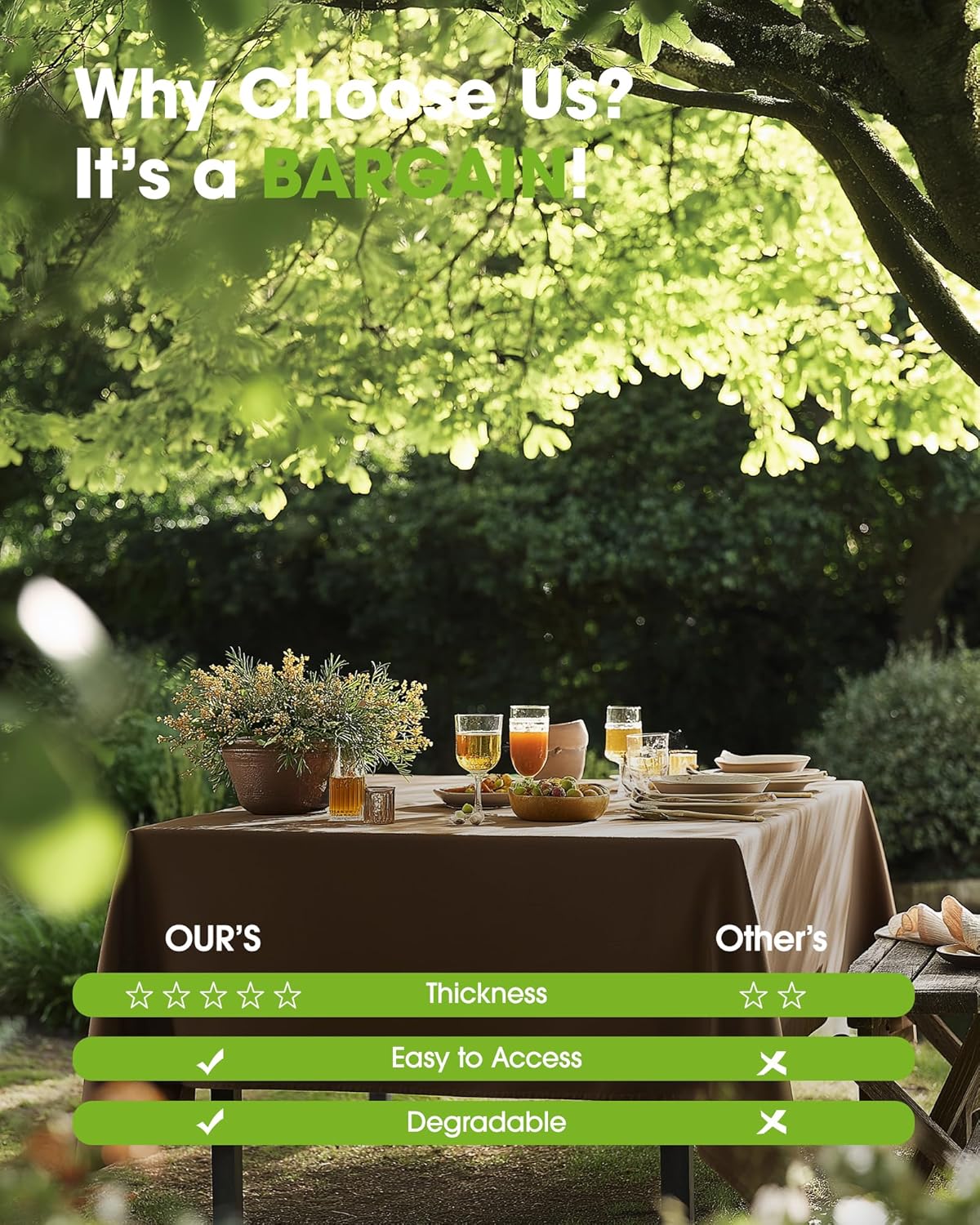 Pureegg Plastic Table Cloth Disposable 10 Pack, 54 x 108 Inch Table Cloths, Party, Thanksgiving Decorations, Harvest, Fall Tablecloths, Rectangle, Plastic Cover, Leakproof & Sturdy, Brown