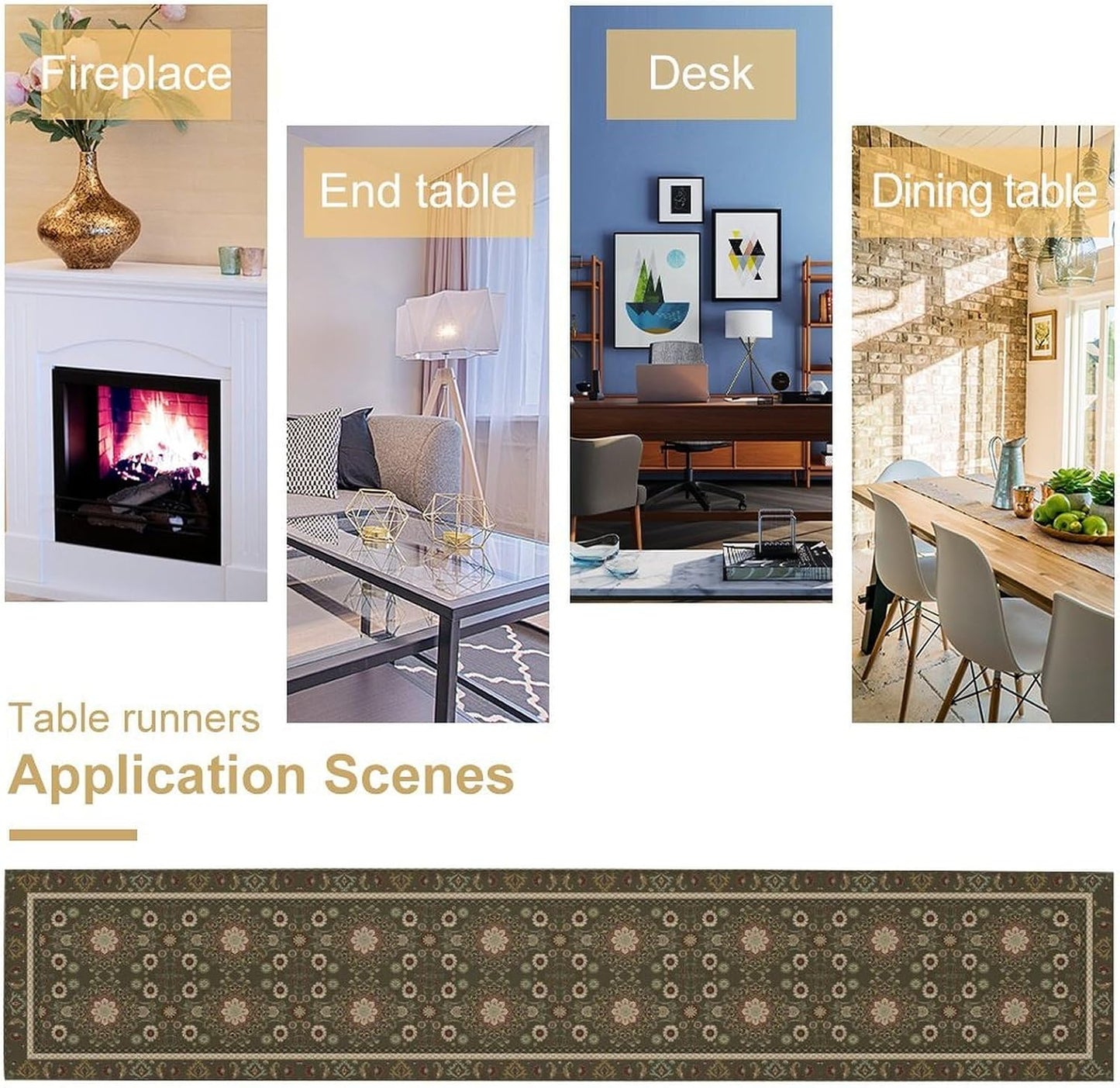 Vintage Boho Floral Table Runner, Rustic Country Farmhouse Brown Bohemia Flower Pattern for Home Kitchen Table Decor Dining Coffee Room Party Decor 13x120in