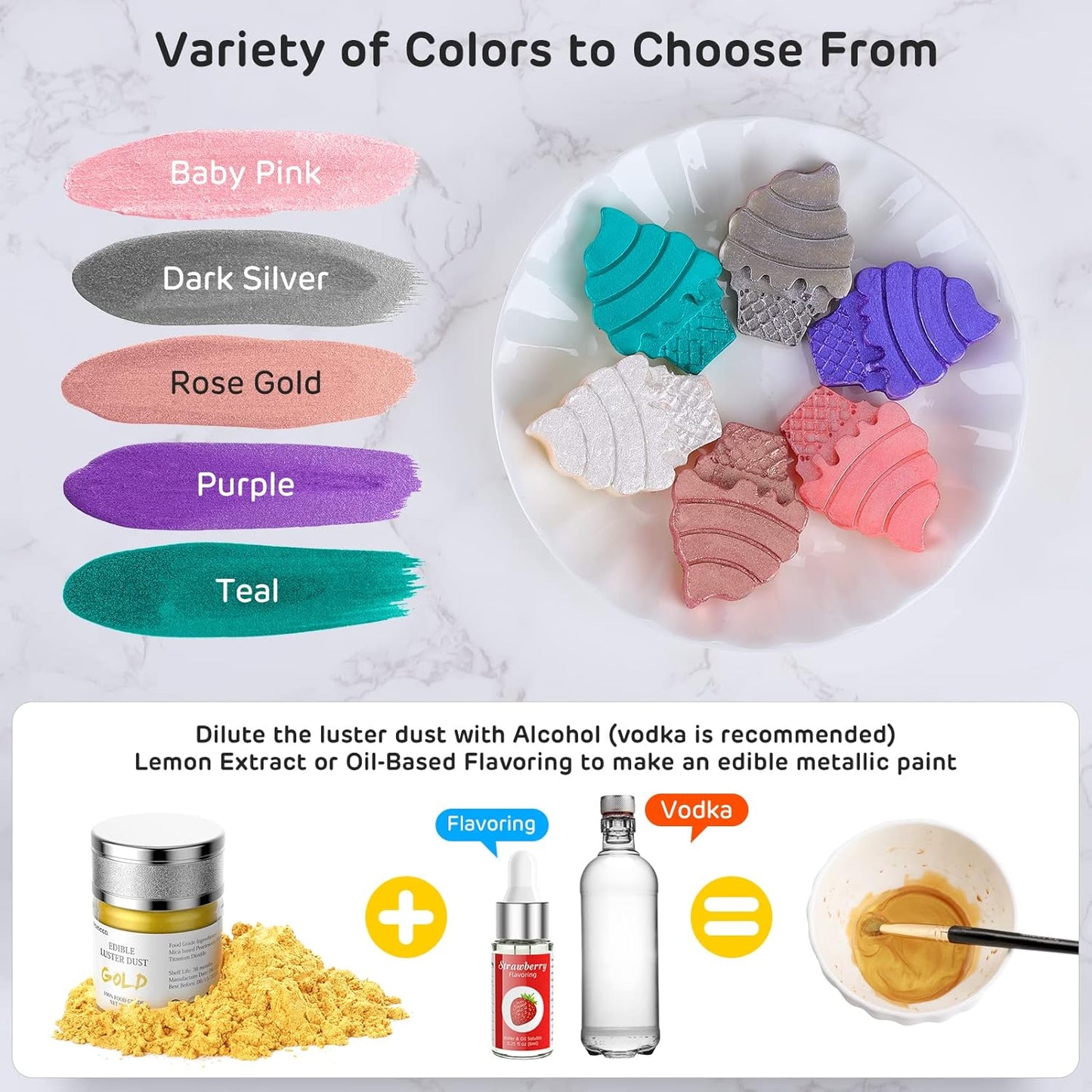 Nomeca Edible Luster Dust, 8 Grams Food Grade Shimmer Gold Cake Dust Metallic Food Coloring Powder for Cake Decorating, Baking, Fondant, Gumpaste, Chocolate, Candy, Drinks, Cookies - Rose Gold