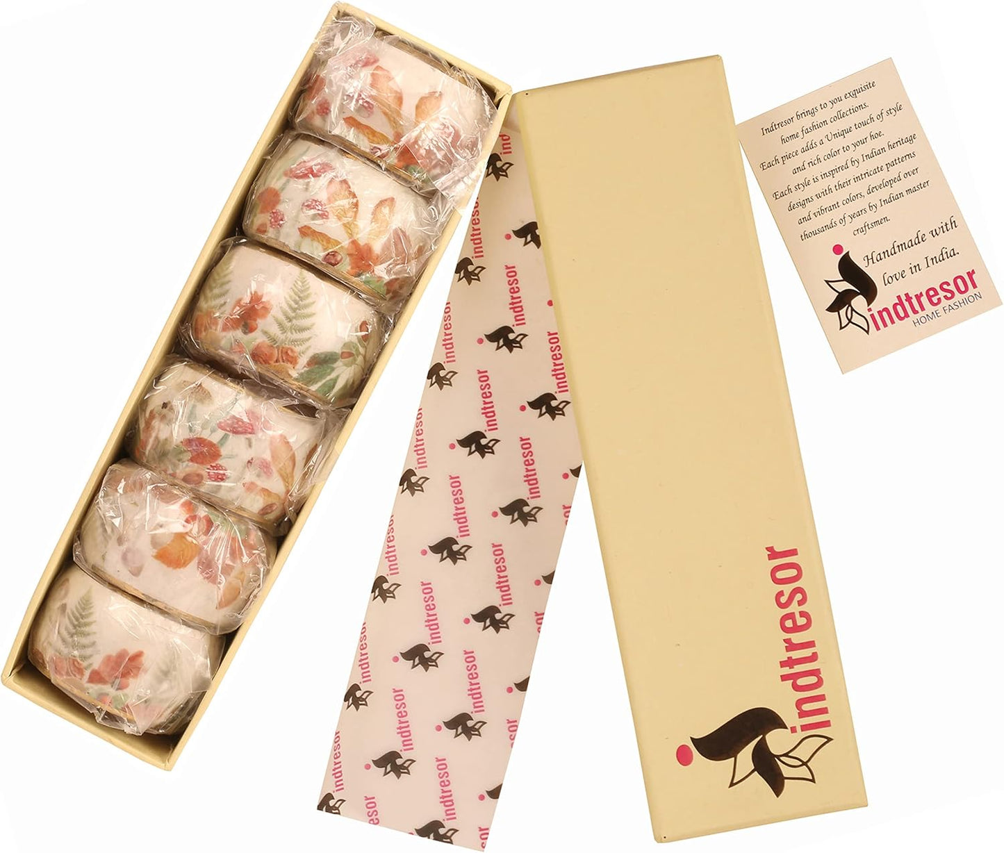 Gorgeous Beautifully Handcrafted Eye Catching Floral Petals Patterns Large Size Gold Color Party Dining Table Napkin Holders (Set of 6)