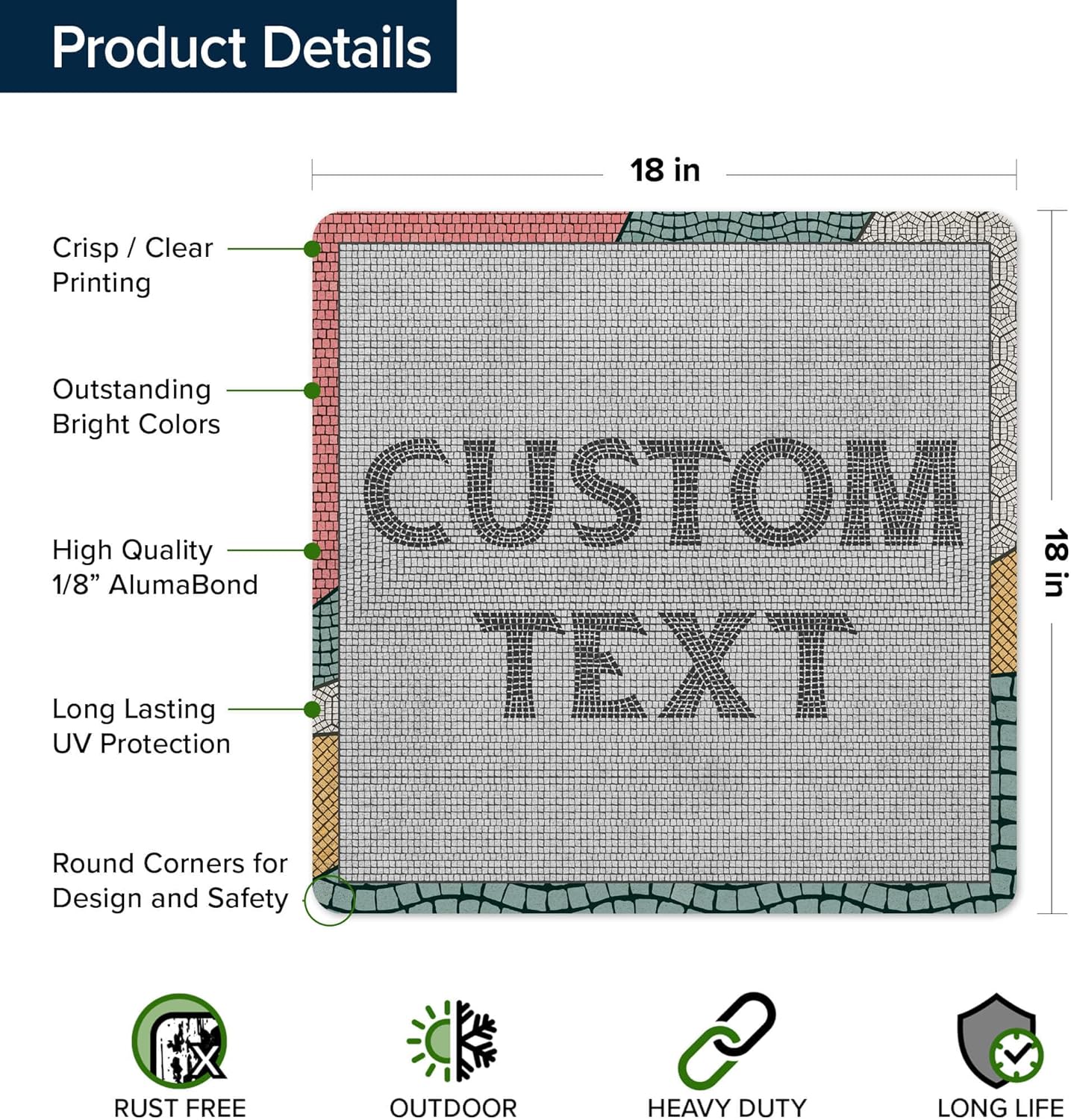 Custom Sign, Custom Street Sign, 11 Font Colors, 13 Font Styles, 4 Hole Options, 22 Sizes, 18x18 Inches, Rust Free DiBound, Fade Resistant, Made in USA by My Sign Center (Fauxsaic 2)