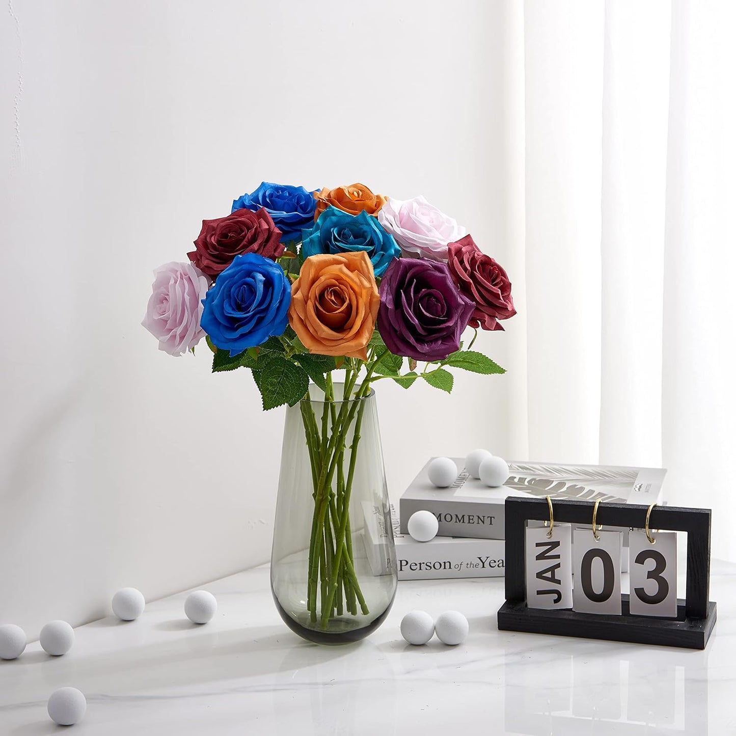 Artificial Rose 10pcs Open Flower Bouquet Faux Rose Stems for Wedding Arrangement, Bridal Bouquet, Centerpiece, Fake Faux Silk Flowers (Mauve Lavender)