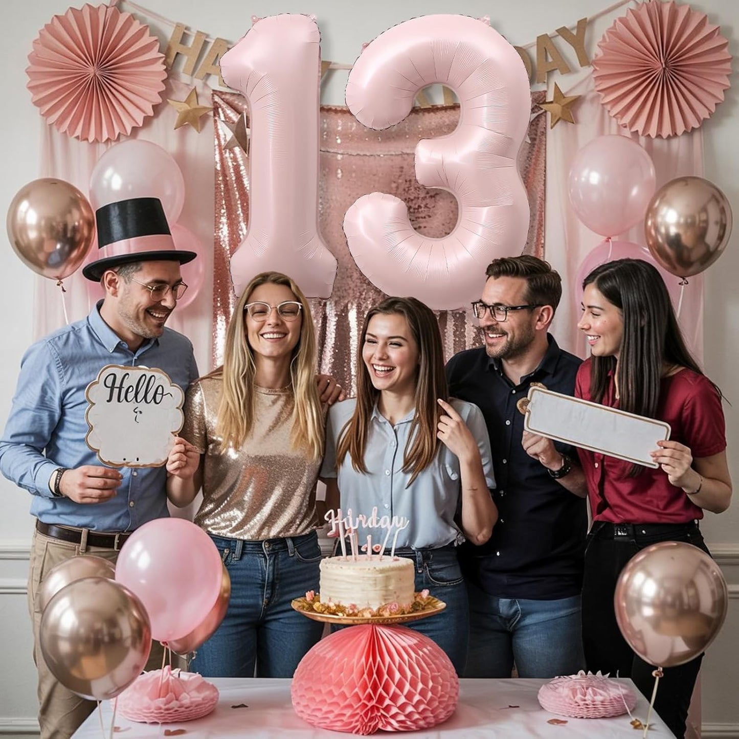 Pastel Pink 13 Balloons Numbers for Girls, 40'' Self Inflating Number 13 Balloon, Big Light Blush Pink Foil 1 & 3 Helium Balloon for Women Coquette 13th Birthday Party Anniversary Decoration Supplies