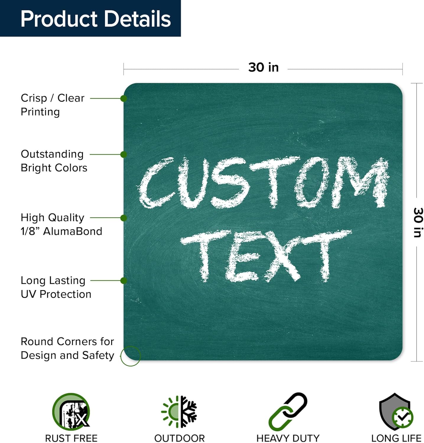 Custom Sign, Custom Street Sign, 11 Font Colors, 13 Font Styles, 4 Hole Options, 22 Sizes, 30x30 Inches, Rust Free DiBound, Fade Resistant, Made in USA by My Sign Center (Chalkboard Green)