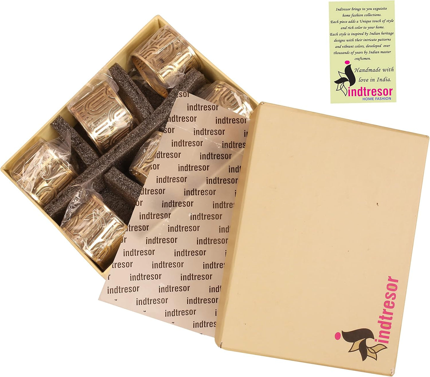 Brass Base Beautifully Handcrafted Mesh Work Large Size Party Decorative Dining Table Napkin Holders in Gold Tone. Set of 6.