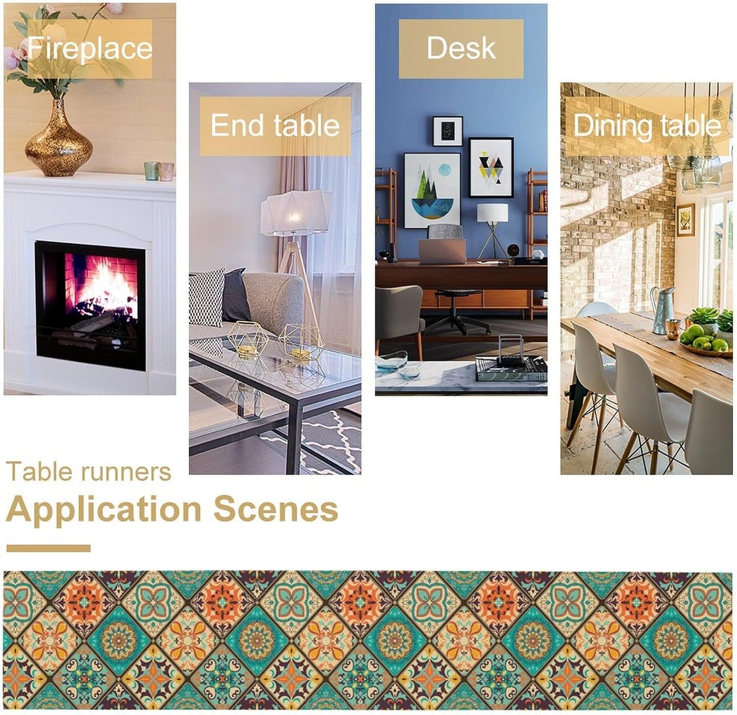 Boho Floral Table Runner,Vintage Bohemian Style Table Runner for Kitchen Dining Table Home Party Decoration 13x60 Inch