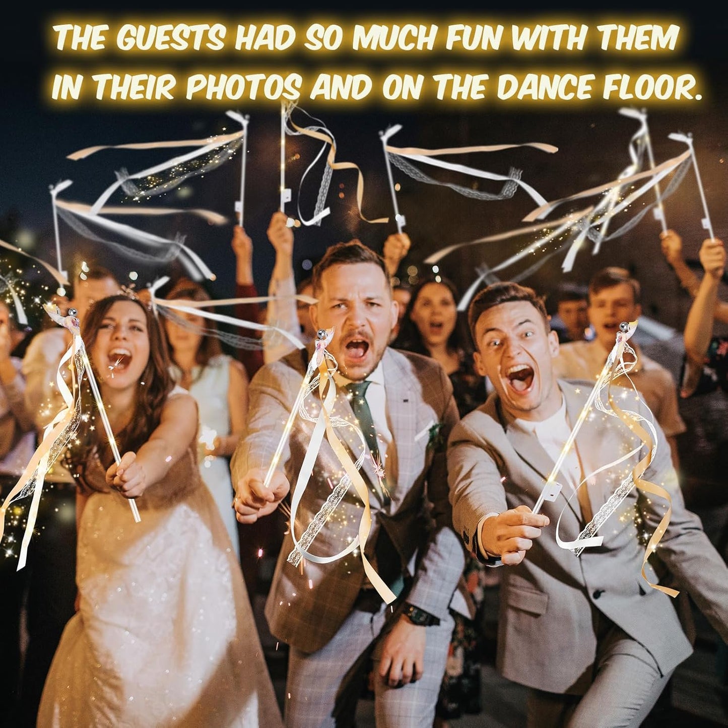 100 PCS Wedding Wands with Lights,Fairy Wands, LED Silk Fairy Wand with Bells for Wedding Send Off, New Year, Raves, Concert, Birthday