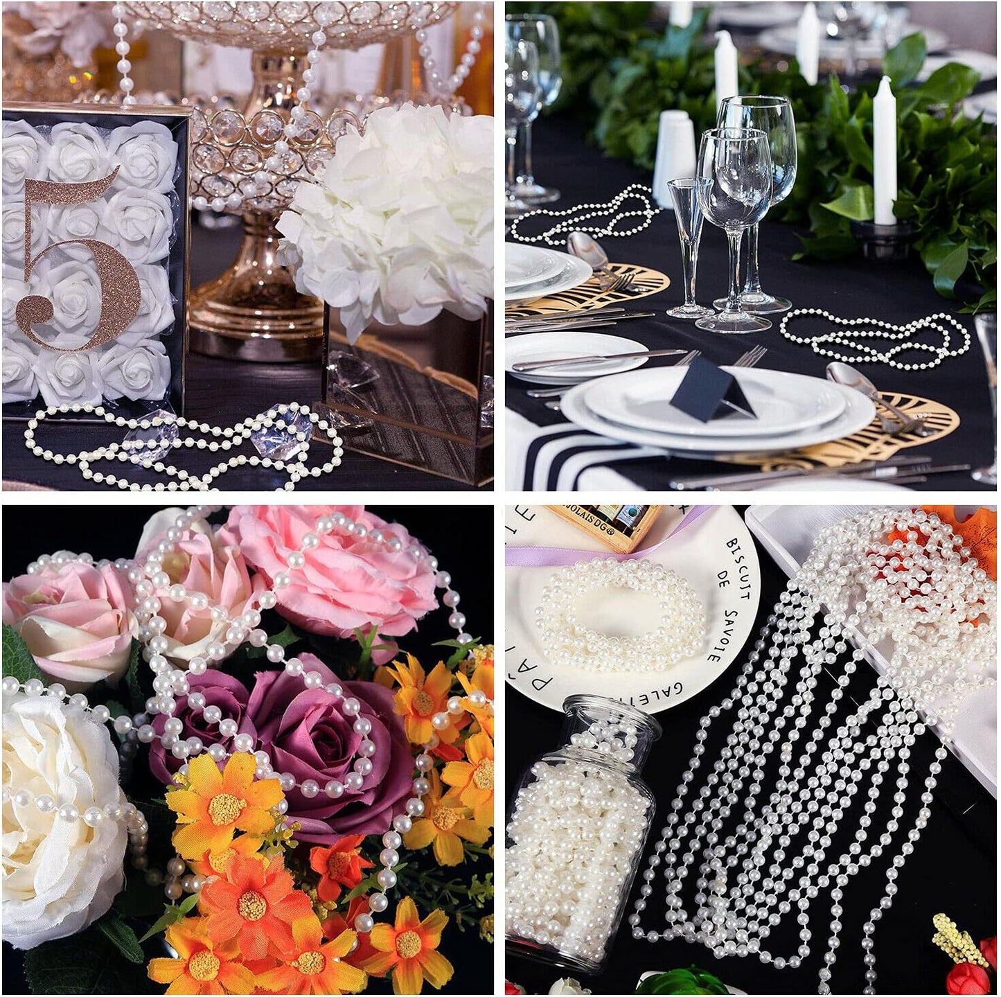 Craft String Pearls 10MM Pearl Bead, 33 Feet White Faux Pearl Garland Spool Roll Strand Wedding Party Decoration, Christmas Tree Decorations