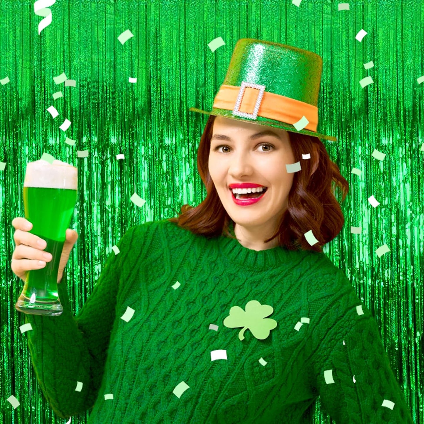 3 Pack Green Foil Fringe Curtain Backdrop, 3.28Ft x 8.2Ft Metallic Tinsel Foil Fringe Streamer Curtains for Photo Booth, Mother's Day, Easter, Birthday, Wedding Party Decorations