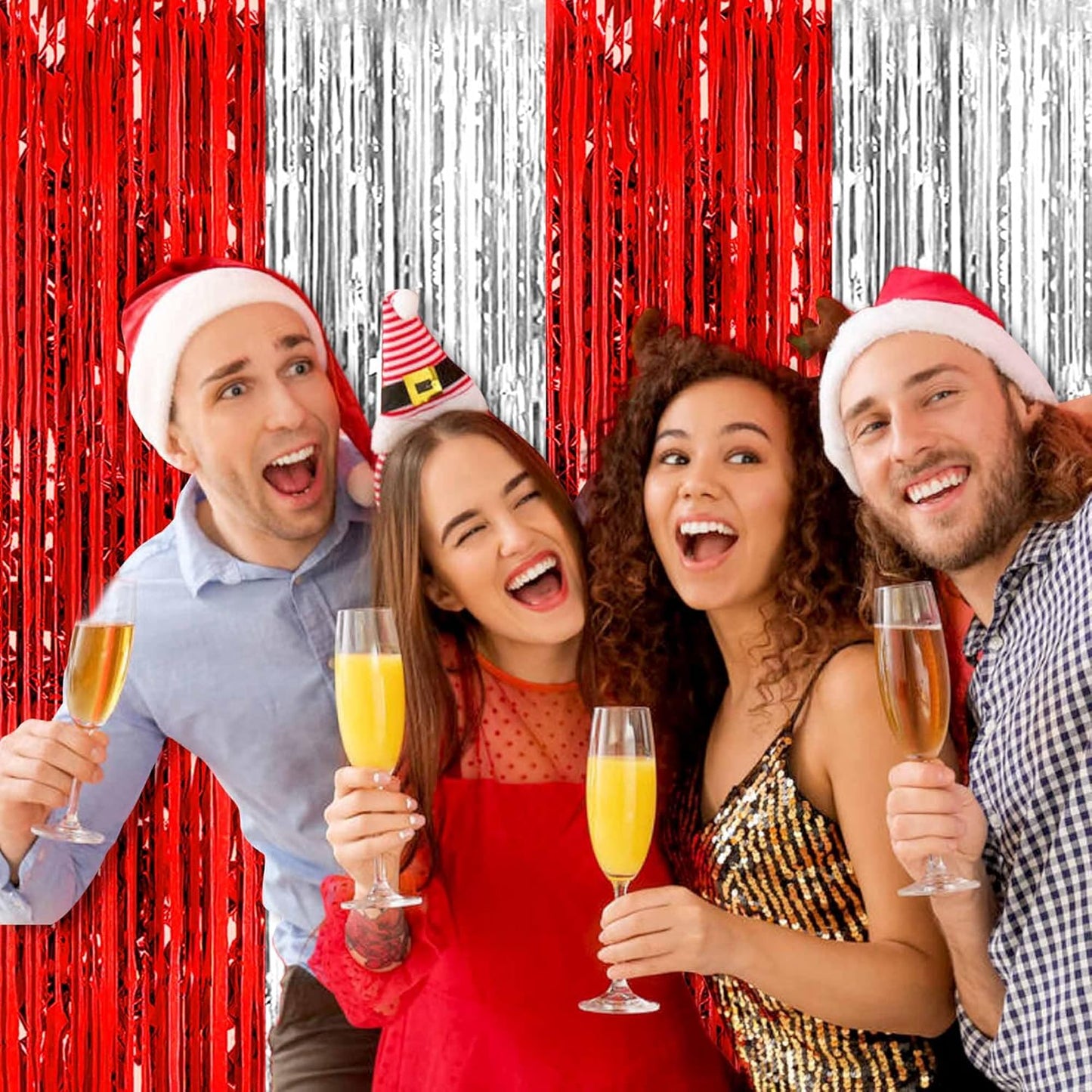 6 Pack Red and Silver Foil Fringe Curtains Backdrop, 3.28 x 8.2 Ft Metallic Streamers Tinsel Curtains Background for Photo Booth, Birthday, Weddings, Carnivals, Graduation, Themed Party Decorations