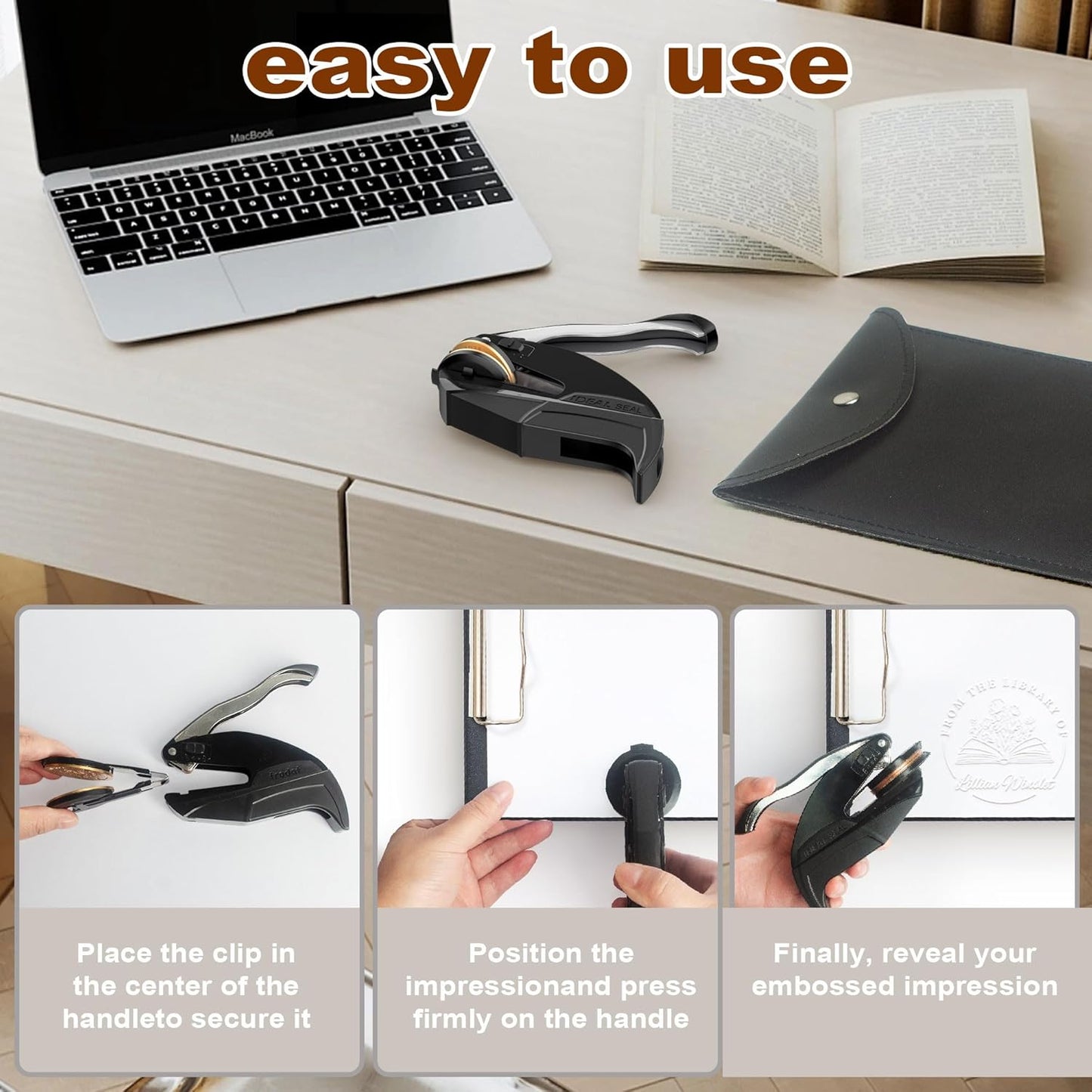 Embosser Stamp Custom - Book Stamp Personalized Gifts for Book Lovers, Readers, Home & Library Collections (Floral-05)