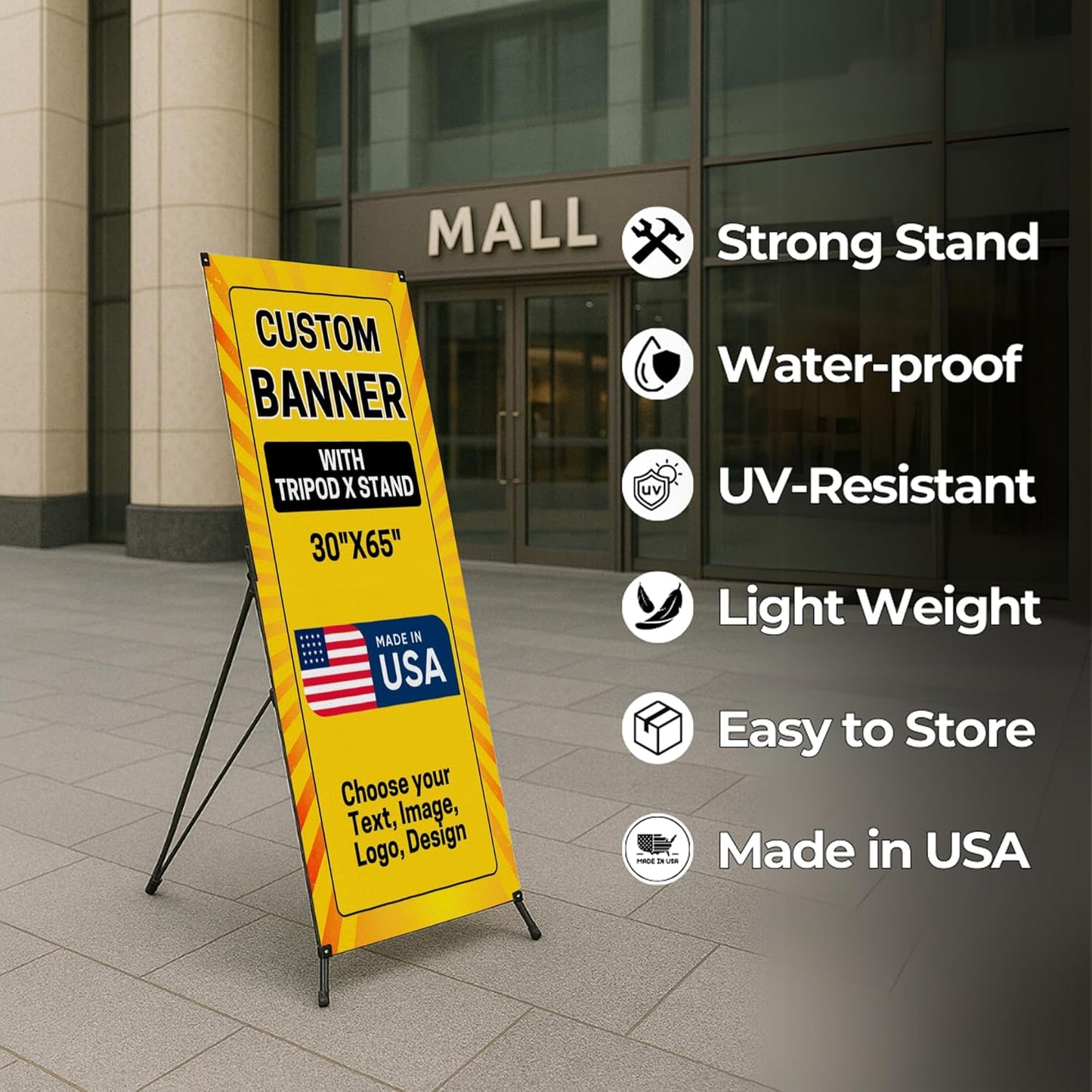 Custom Banner With X Stand By Dreamcontroller(30" X 65") | Personalized X Banner Stand For Advertising, Stores, Tradeshow, Restaurant, Event, Birthday & Party | Made In Usa | Fast Delivery | Hd Print