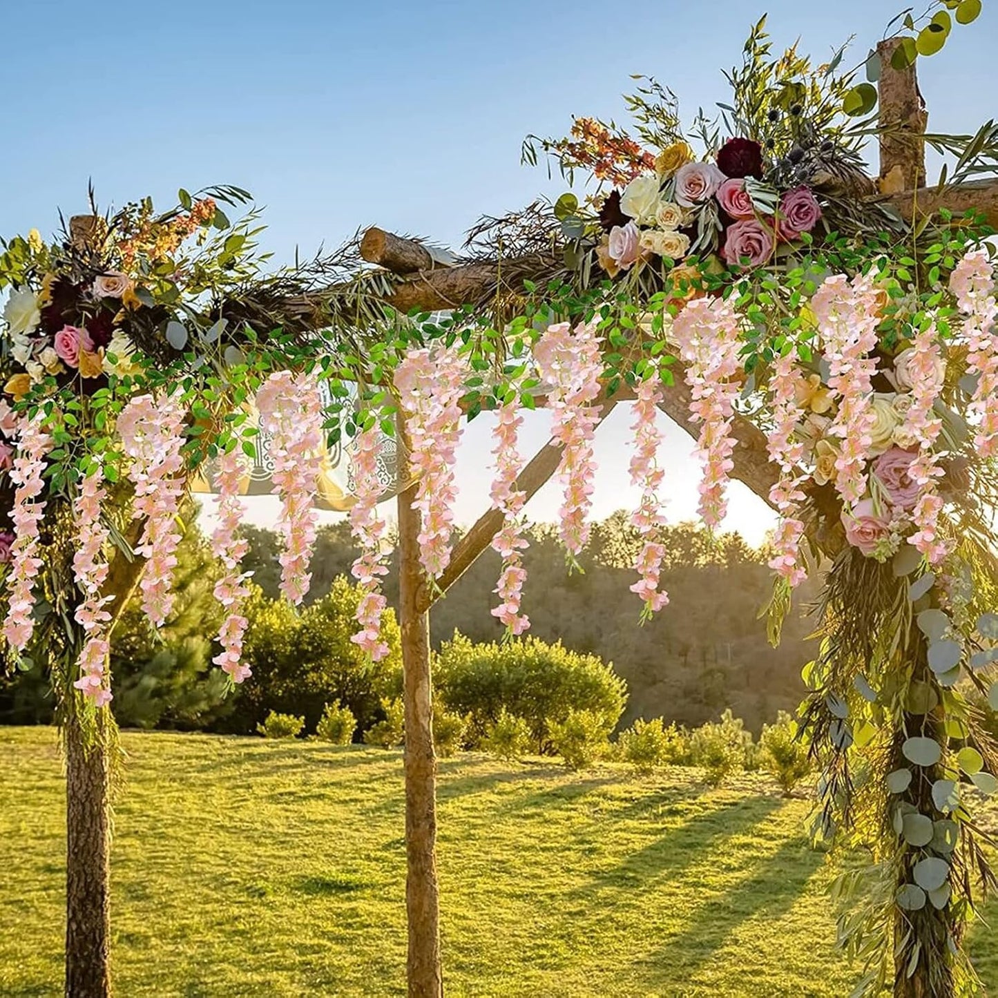 5 Pack Light Pink Wisteria Hanging Flowers Garland, 3.77 Feet Artificial Flower Vines, Fake Wisteria, Artificial Vines Hanging Garland for Backdrop Outdoor Yard Garden Decor