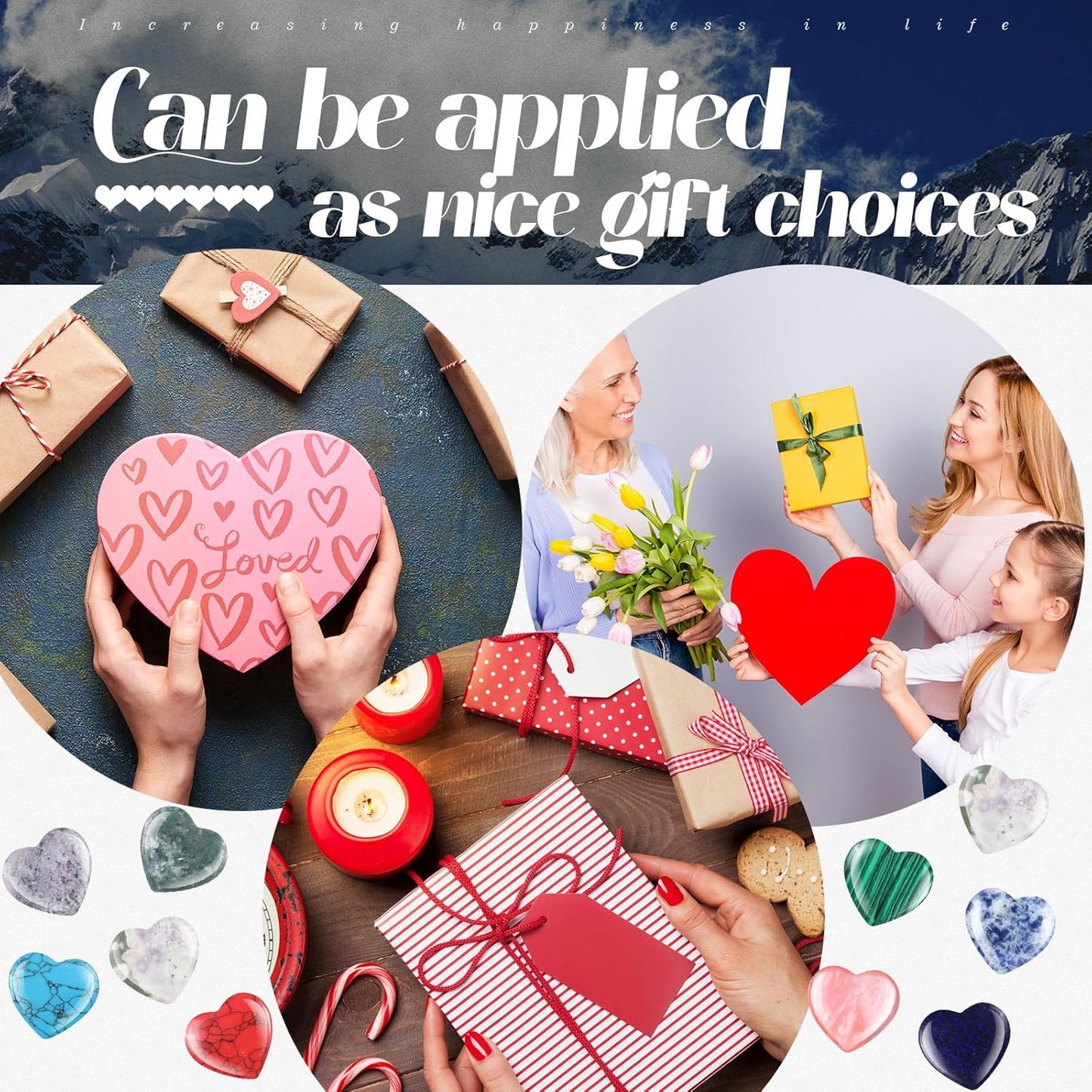 Nuenen 40 Pcs 1 Inch Worry Stone Bulk Crystals Heart Shaped Rock Tiny Trinkets Stone Inspirational Healing Crystal Gemstone Love Carved Rock Mom Women