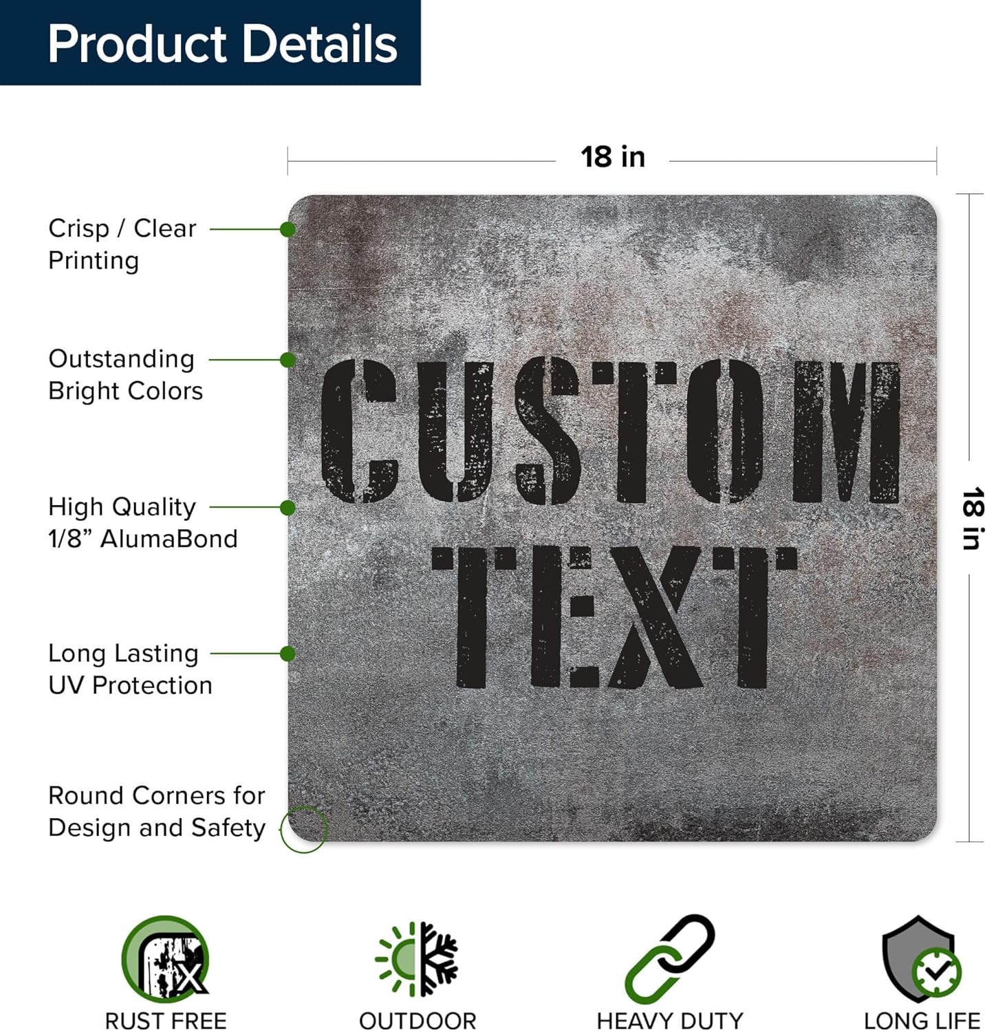 Custom Sign, Custom Street Sign, 11 Font Colors, 13 Font Styles, 4 Hole Options, 22 Sizes, 18x18 Inches, Rust Free DiBound, Fade Resistant, Made in USA by My Sign Center (Grunge Metal)