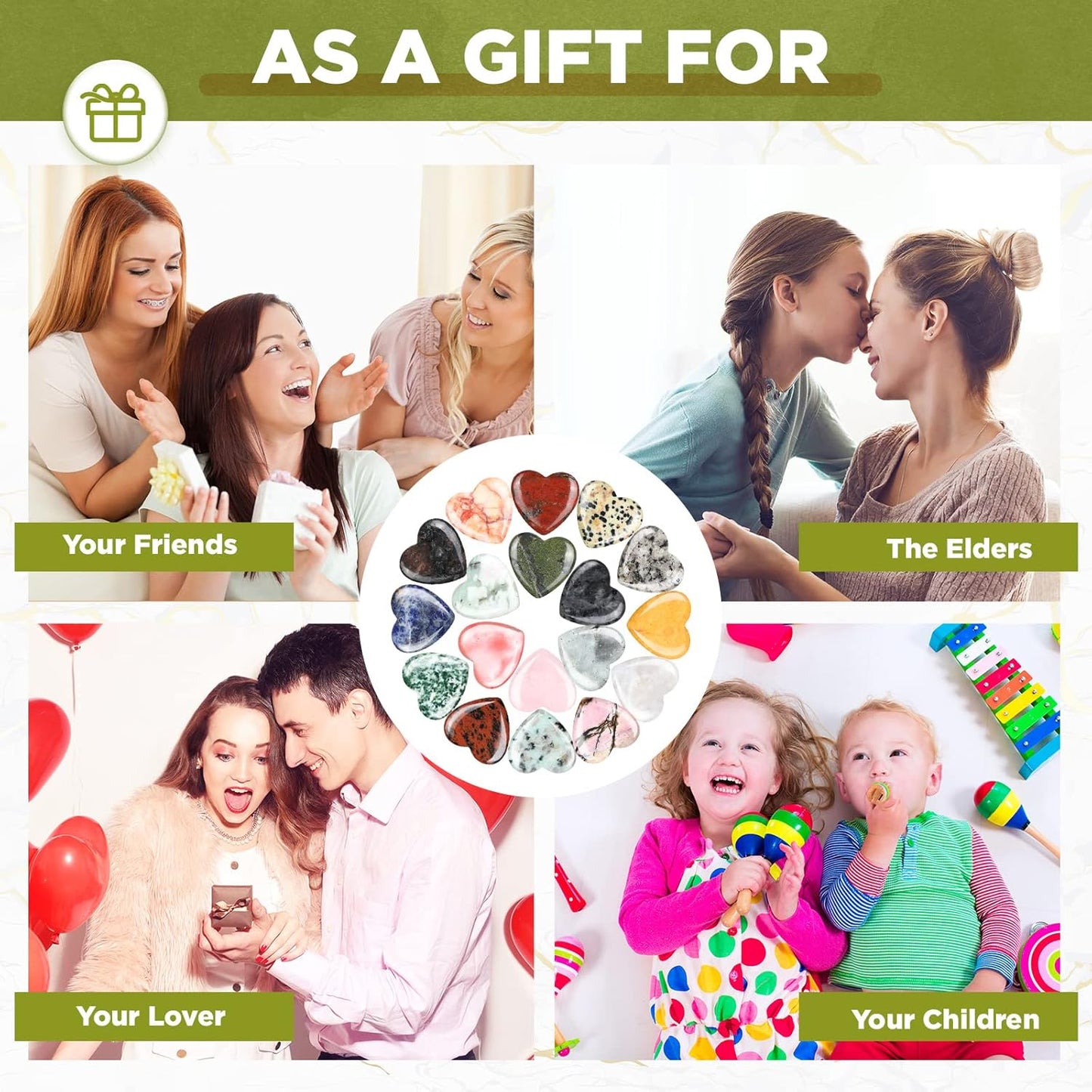 Nuenen 30 Pcs Heart Shape Crystals Bulk 1.2 Inch Gemstone Heart Worry Stone Love Rocks Quartz Wholesale Love Pocket Palm for Christmas Stress Relief Witchcraft Women Gift (Classic Color)