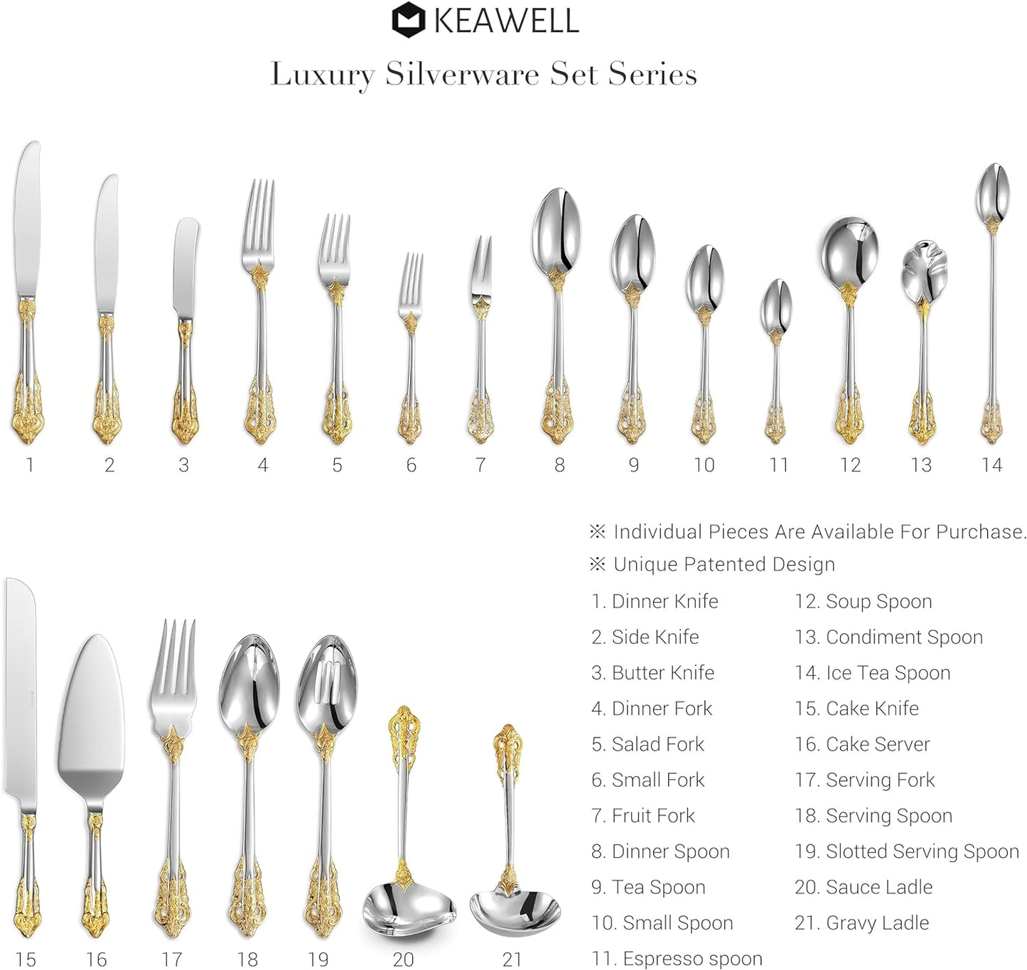 KEAWELL Luxury 6.3" Teaspoons, 18/10 Stainless Steel, Gorgeous Small Spoons, Stirring, Mixing, Sugar, Cake, Dessert Spoons, Mini Antipasto spoons (Gold Accent)