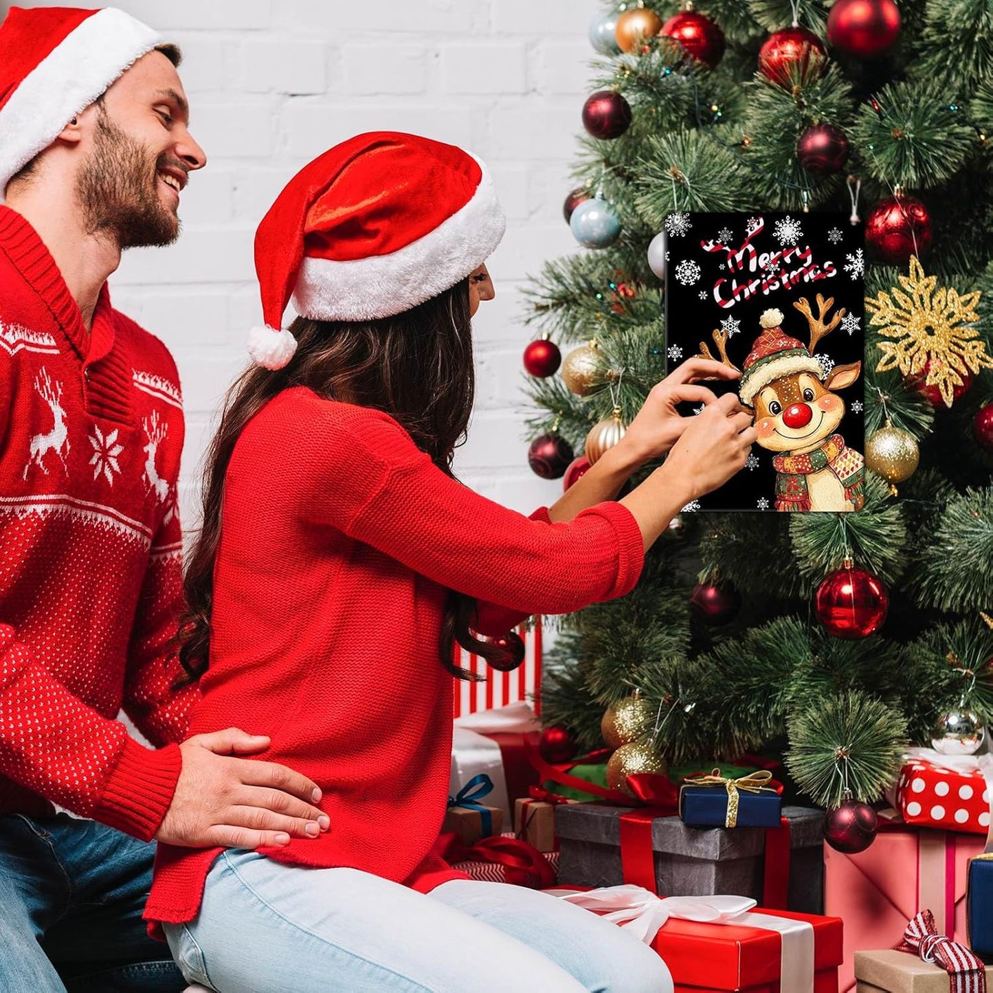 Christmas Reindeer Metal Tin Sign - Merry Christmas Sign for Outdoor & Indoor Decoration - 8x12Inch