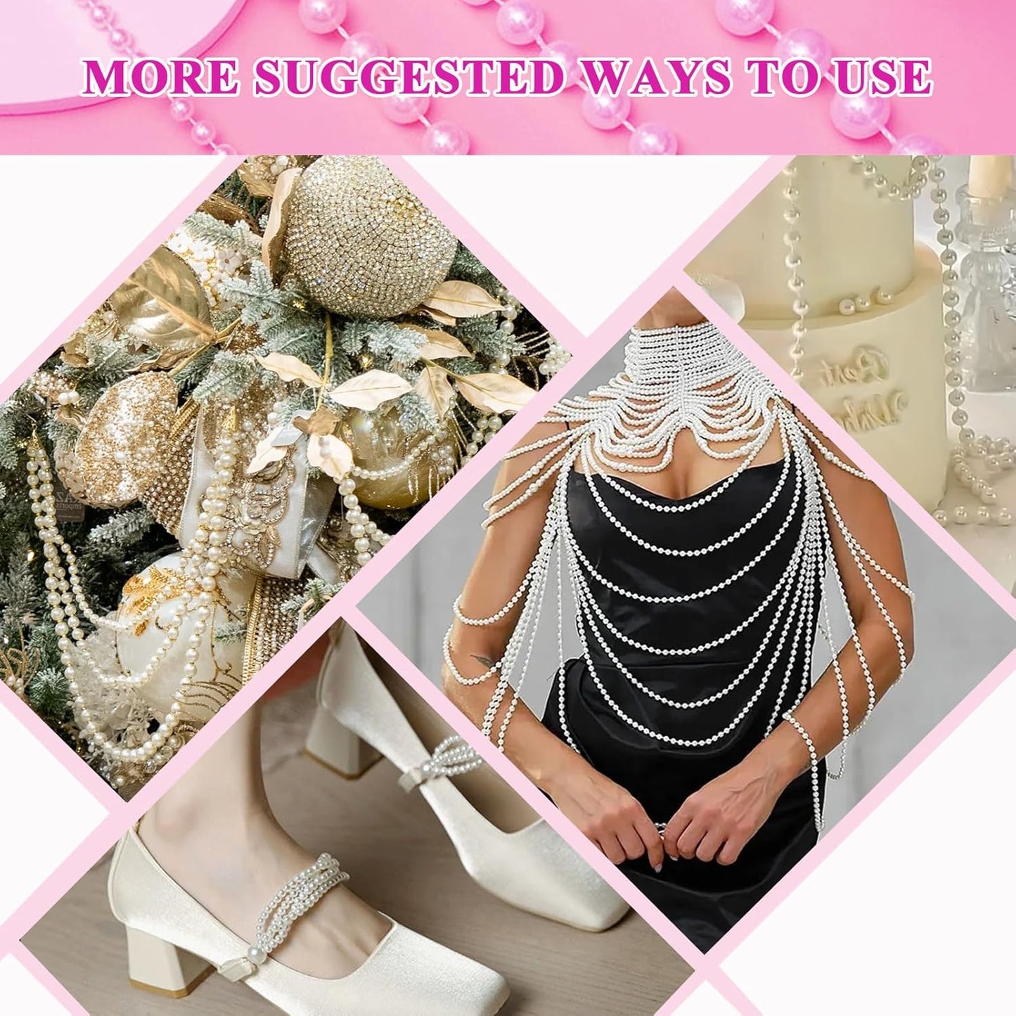 99 Feet 3mm Faux Ivory Pearl Strings Garland for Crafts, Artificial Small Pearl Beaded Trim Chain Strands for Wedding Centerpieces Party Decoration Christmas Tree Garland, Ivory