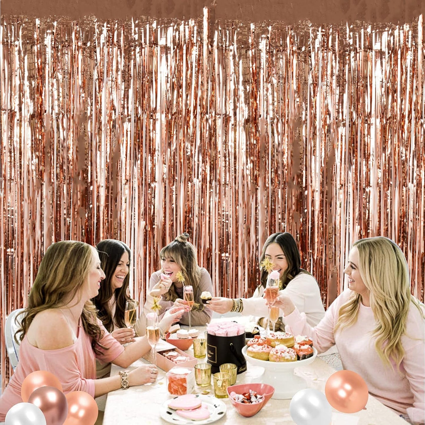 BEISHIDA 2 Pcs Rose Gold Door Streamers Tinsel Curtain Party Backdrop Fringe Foil Wall Background for Birthday Christmas Wedding Hot Pink Girls Valentine's Day Party Decoration(3.28 ft x 6.56 ft)