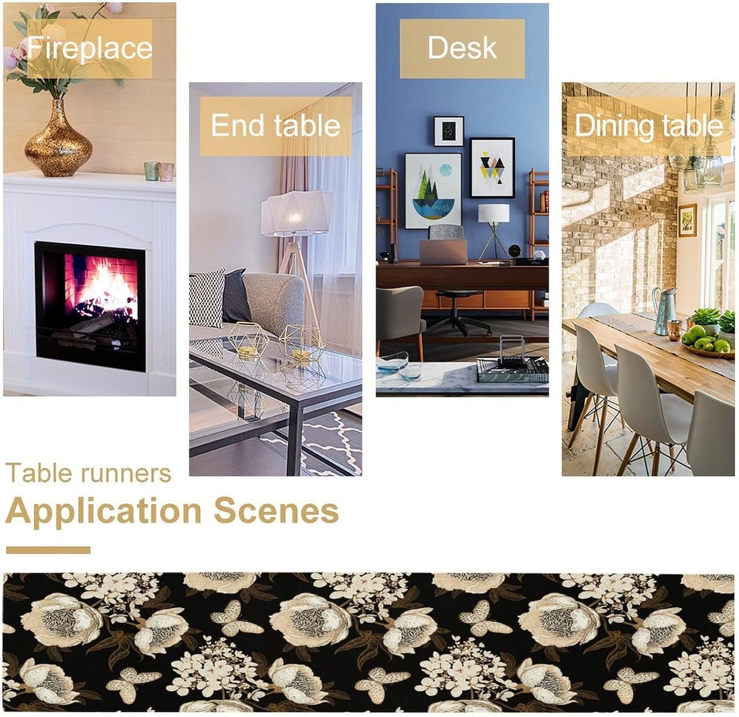 Watercolor Peony Table Runner, Modern Kitchen Dining Room Bohemian Floral Tabletop Decoration for Kitchen Cafe 13x120 Inch