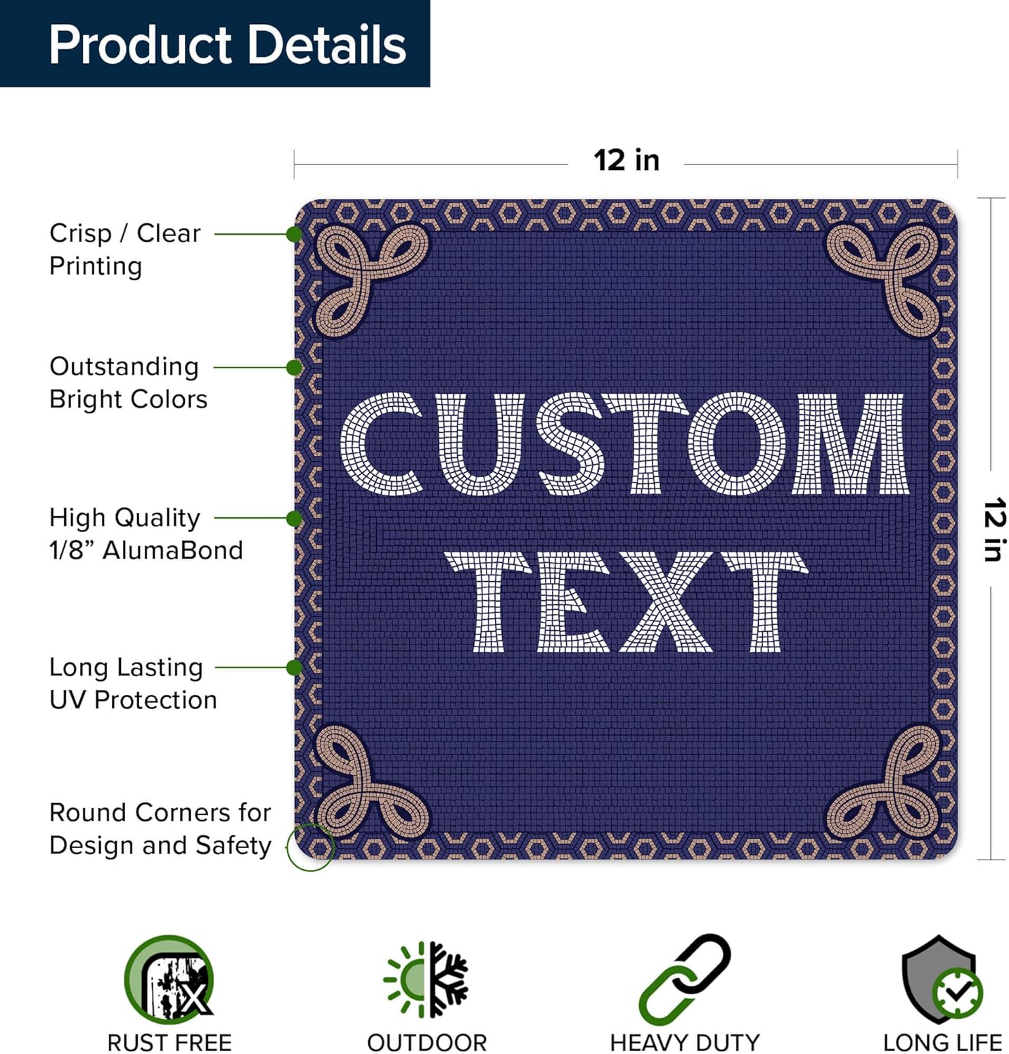 Custom Sign, Custom Street Sign, 11 Font Colors, 13 Font Styles, 4 Hole Options, 22 Sizes, 12x12 Inches, Rust Free DiBound, Fade Resistant, Made in USA by My Sign Center (Fauxsaic 1)