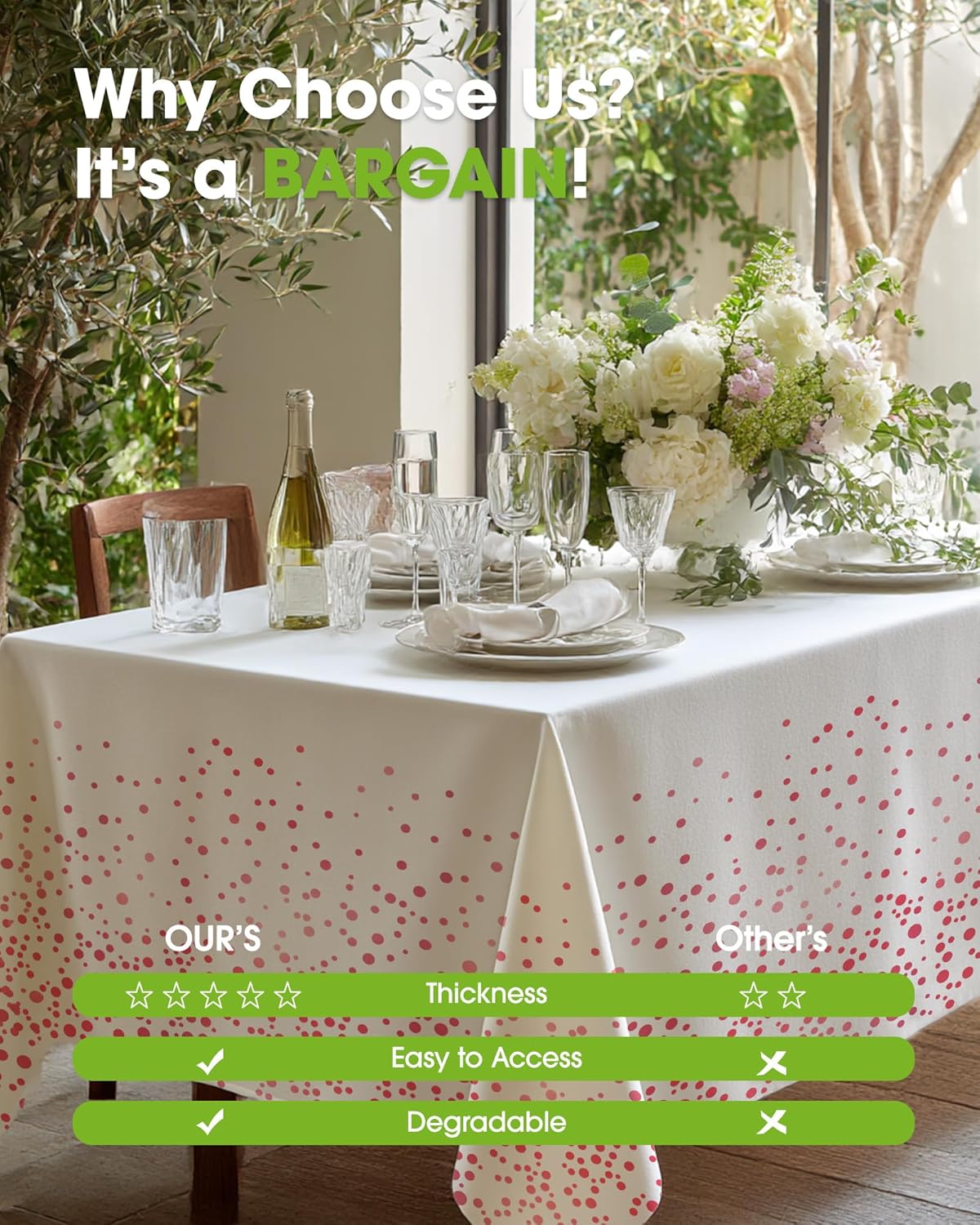 Pureegg Plastic Table Cloth Disposable 10 Pack, 54 x 108 Inch Table Cloths, Graduation Decorations of 2025, Graduation Tablecloths, Rectangle, Plastic Cover, Leakproof & Sturdy, White and Rose Gold