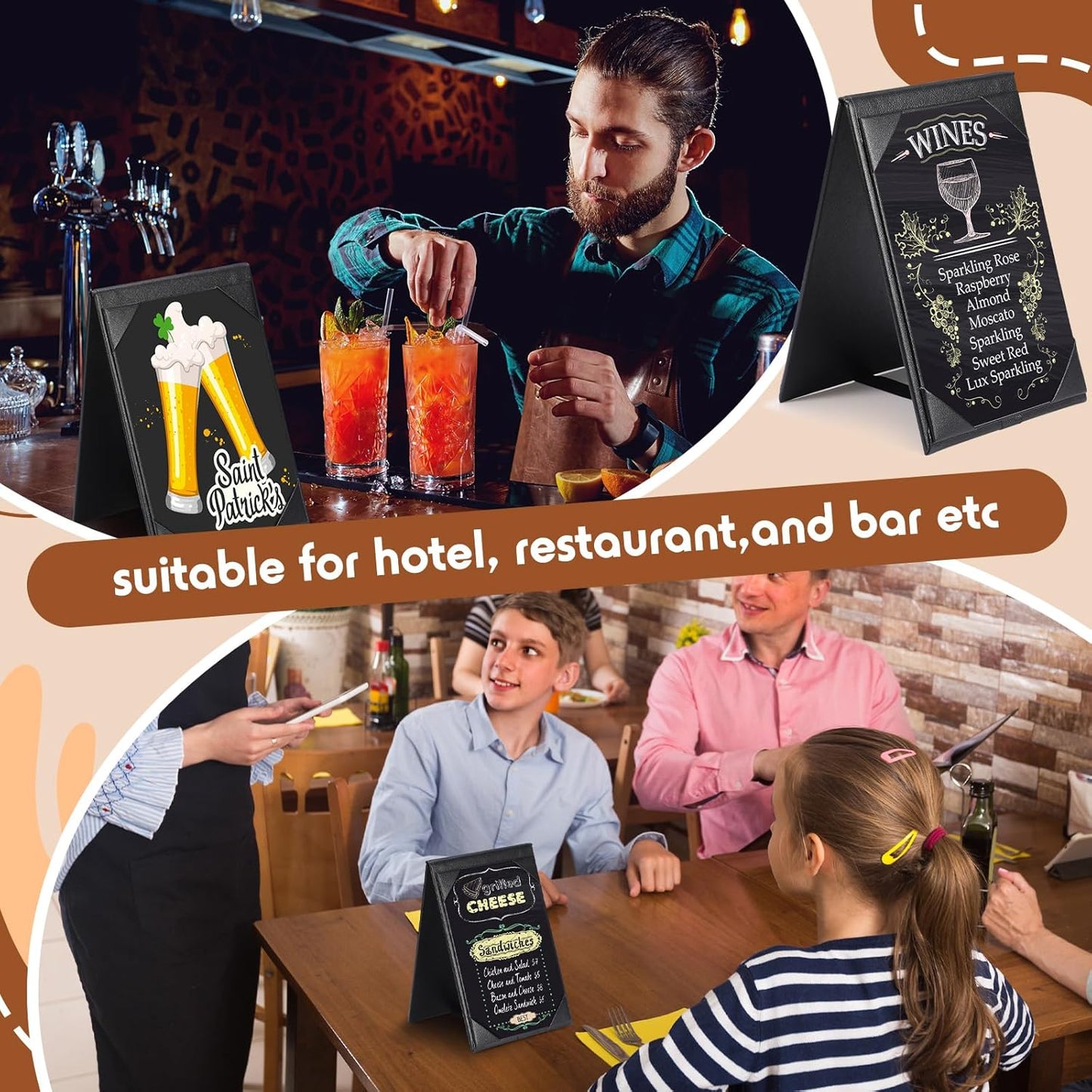 Gerrii Leatherette Table Tents Black PU Leather Menu Covers Bulk Double Sided Frame Sign Holders 2 Side Drink Dessert Menu Folders for Restaurant Coffee Cafe Bar Wedding Supplies(30 Pack,5 x 7 Inch)