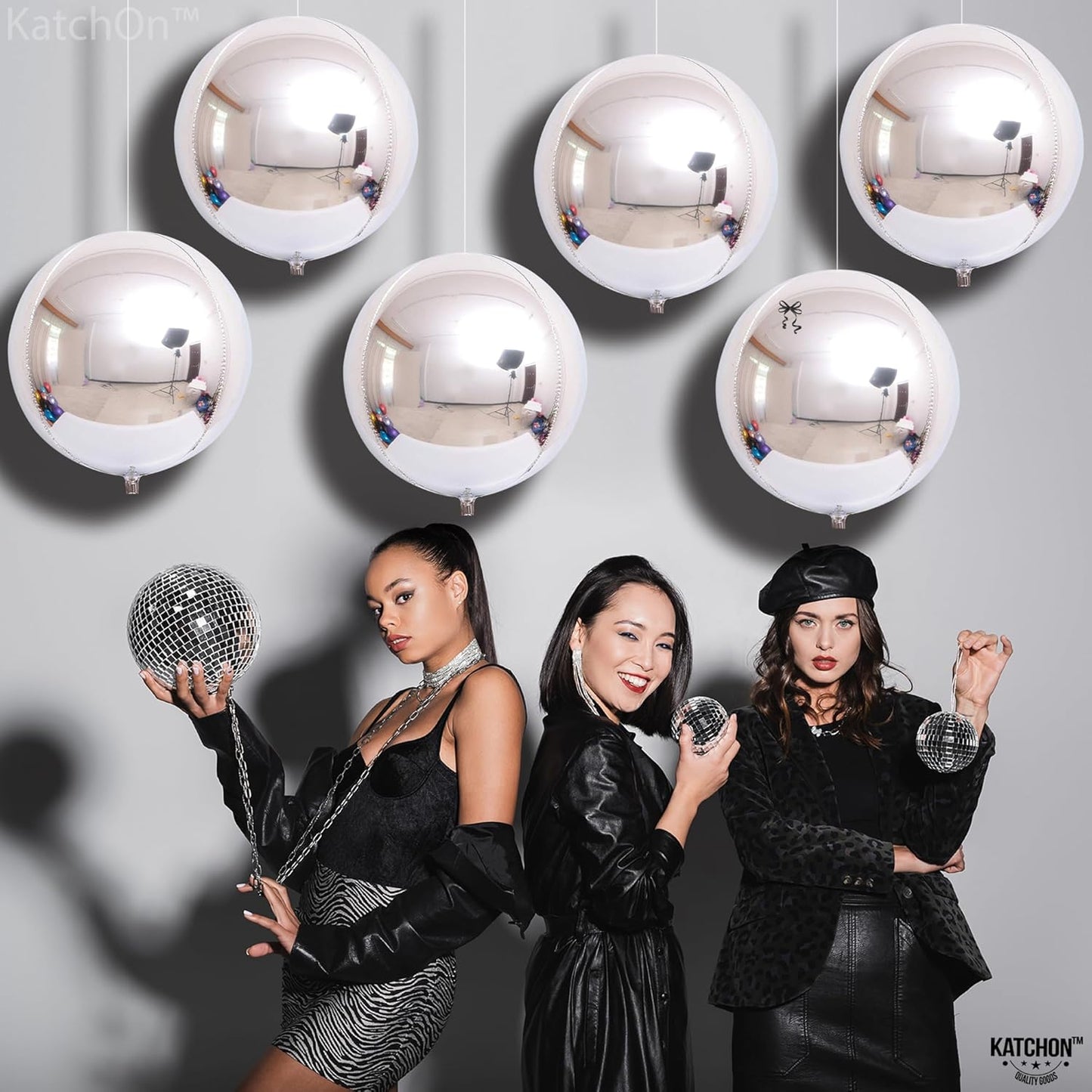 KatchOn, Large Metallic Silver Balloons - 22 Inch, Pack of 6 | 4D Round Silver Mylar Balloon for Bachelorette Party Decorations | Silver Foil Balloons for Anniversary, Bridal Shower Decorations