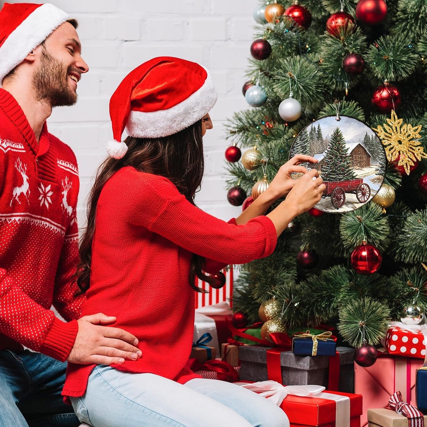 Round Barn Christmas Trees Metal Tin Sign Christmas Vintage Tin Sign Poster For Kitchen Cafe Bar Farmhouse Home Wall Decor Art Winter Decoration 8 * 8 in