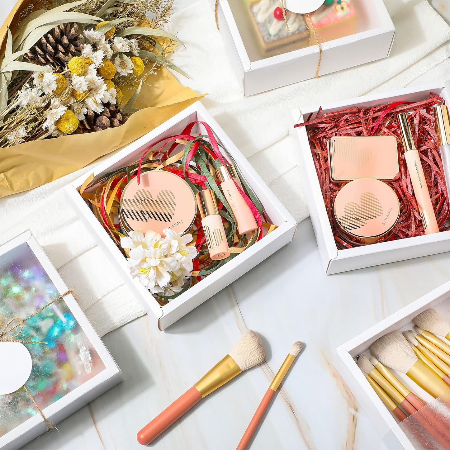 Roowest 50 Sets Kraft Soap Boxes Rectangle Packaging Box with Window Homemade Gift Box with Blank Tags and Jute String for Jewelry Candy Wrapping Party Favor(6.5 x 6.5 x 2 Inch,White)