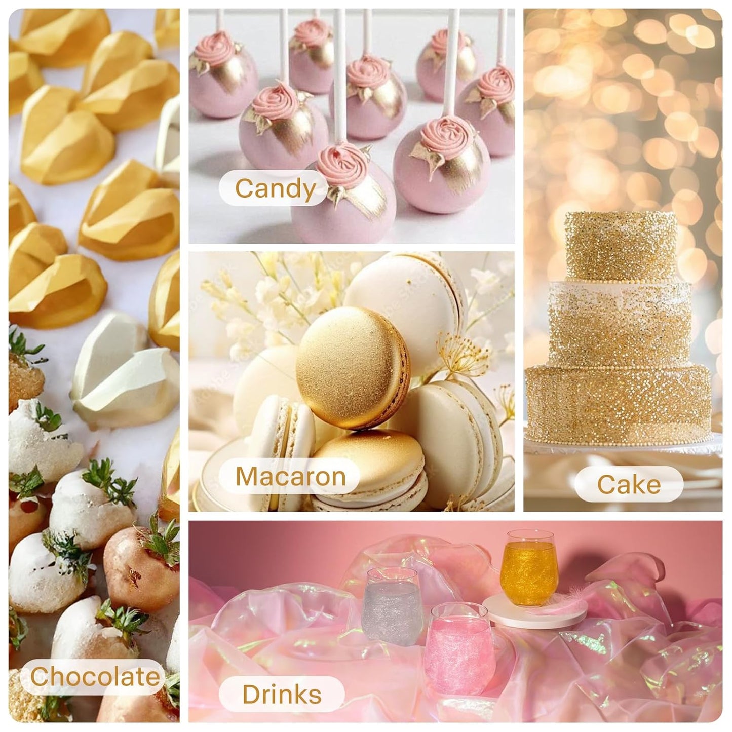 Edible Glitter Paint - 3 Colors Glitter Decorative Cake Paint Metallic Glitter, Food Grade Paint Edible Paint for Cake Decorating, Baking, Candy, Cookie, Chocolate -0.5 fl.oz(15ml)/Bottle (Gold, 3 color)