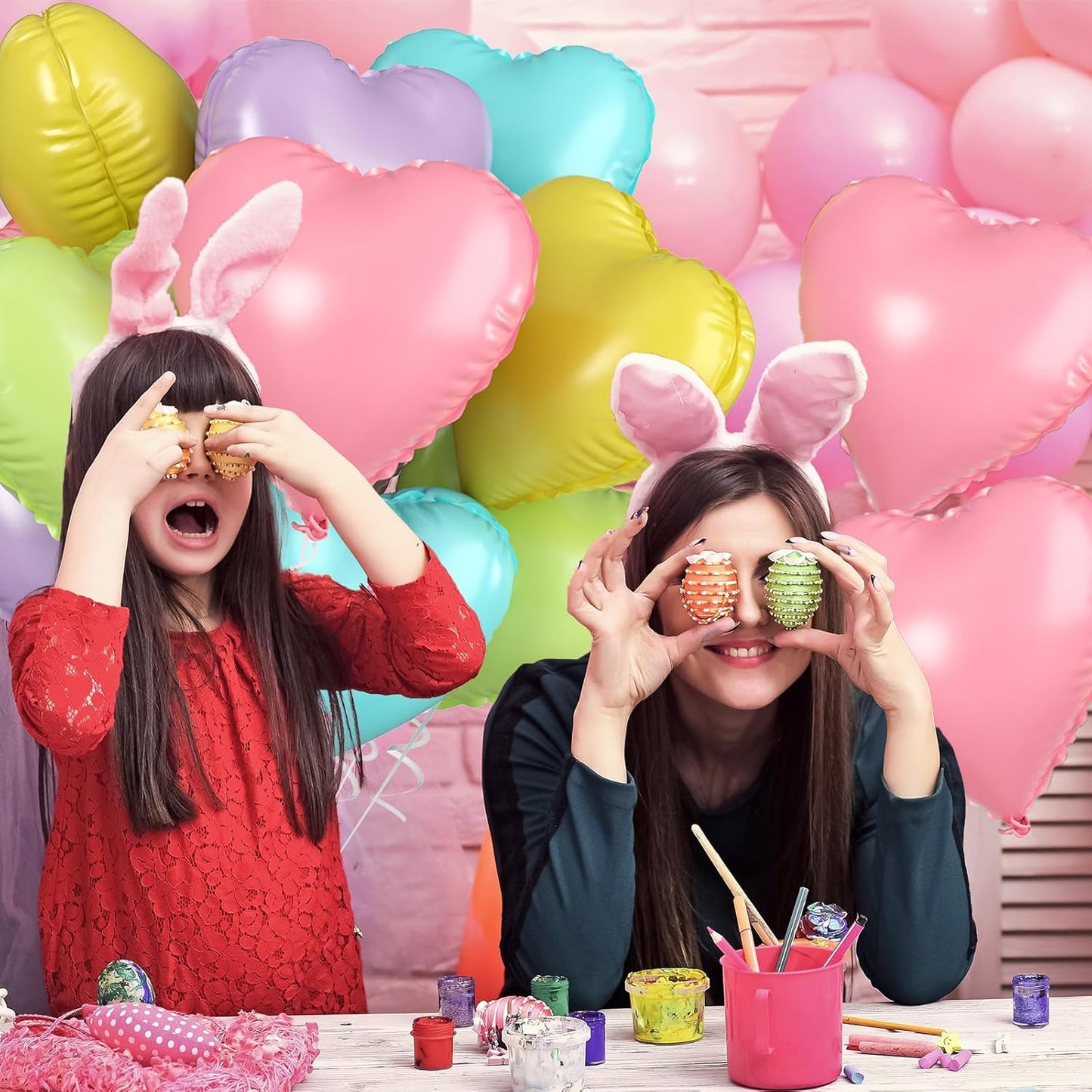 Biapian Pastel Heart Balloons, 10 Pcs Macaron Heart Shape - 18inch Pastel Pink Purple Green Teal Yellow Foil Valentines Balloons for Kids Candy Birthday Wedding Baby Shower Decoration