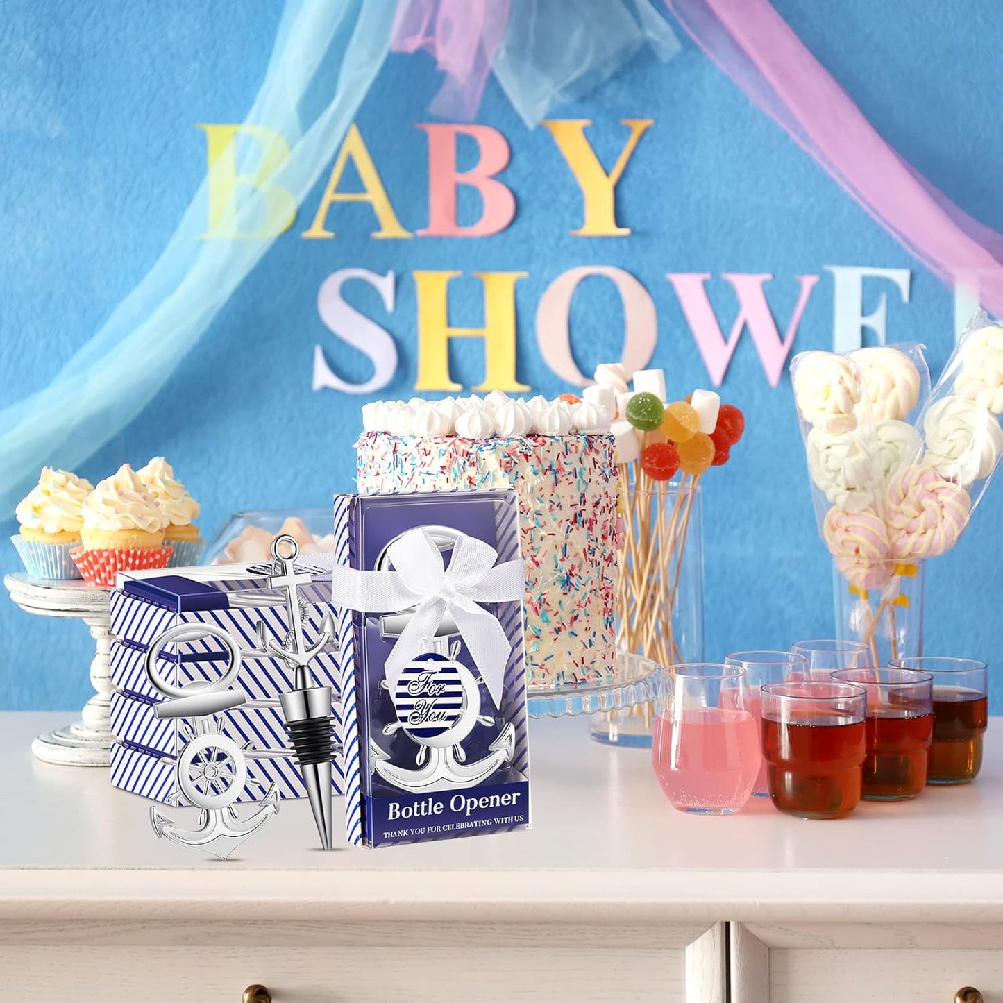 Zhehao 50 Pcs Anchor Bottle Stopper Bottle Opener Wine Bottle Stopper for Beach Nautical Themed Gifts Set Wedding Party Favors Bridal Baby Shower Decorations Holiday Birthday Souvenirs Guests, Silver