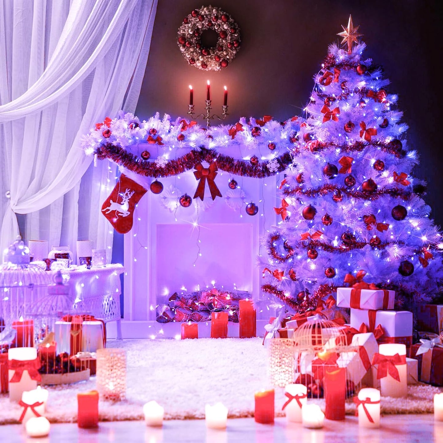 JMEXSUSS 600 LED Purple Halloween Lights Outdoor, 8 Modes Purple String Lights Indoor, 168ft LED Christmas Light Plug in for Bedroom Fireplace Party Halloween Christmas Tree Decorations