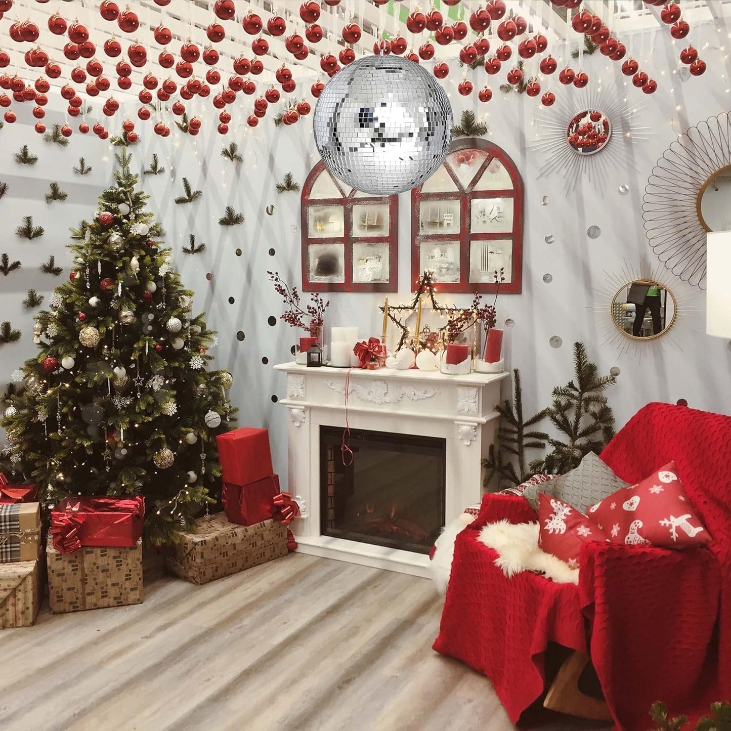 Yescom 12" Large Disco Ball Mirror Big Hanging Glass Decoration for 70s 80s Party Events Wedding DJ Dance Club Bar Stage Lighting Business Holiday Home Decor Silver