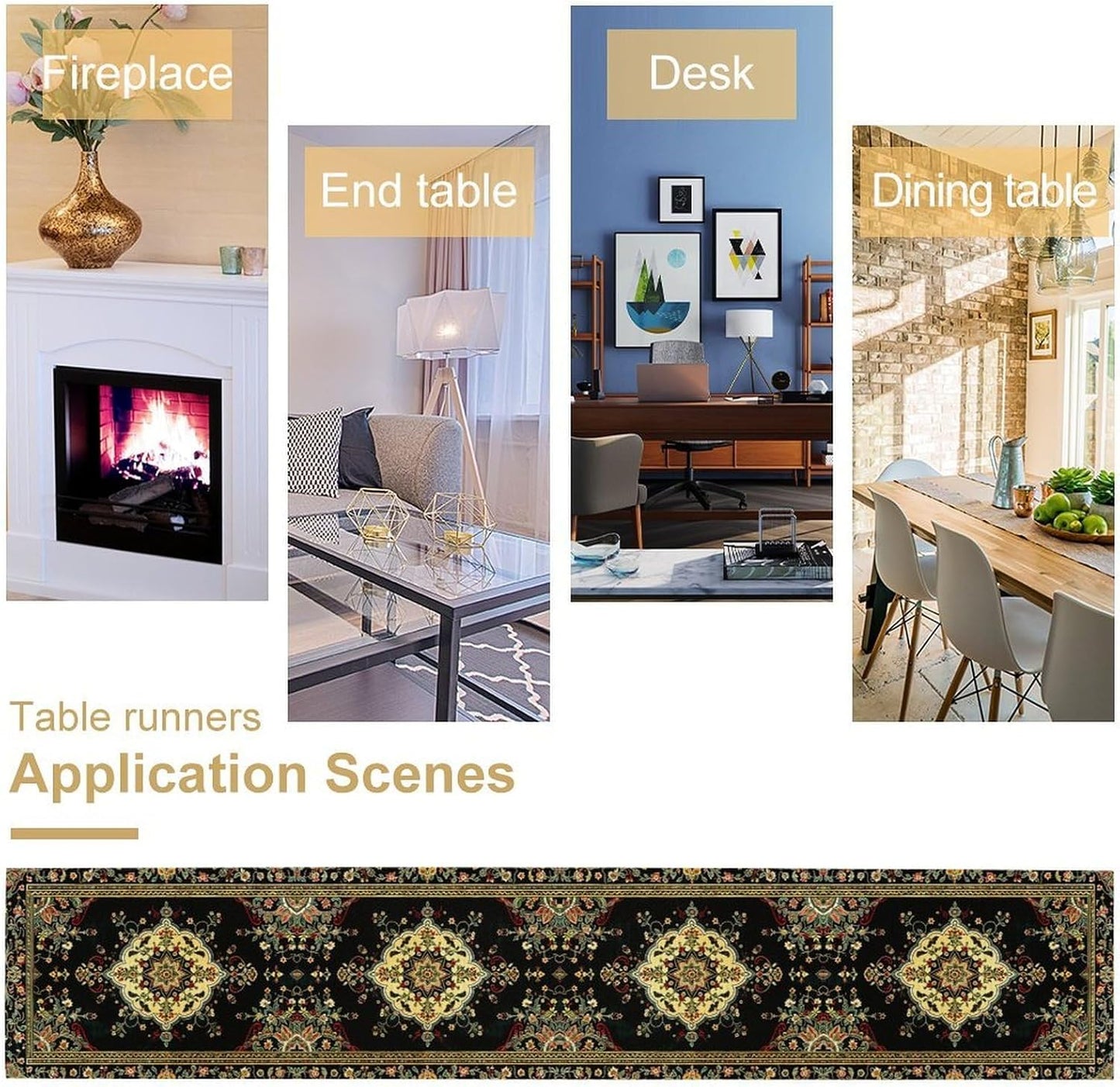 Colorful Boho Flower Table Runner, Vintage Rustic Farmhouse Paisley Hand Drawing Print Pattern for Home Kitchen Table Decor Dining Coffee Room Garden Party Decor 13x108in